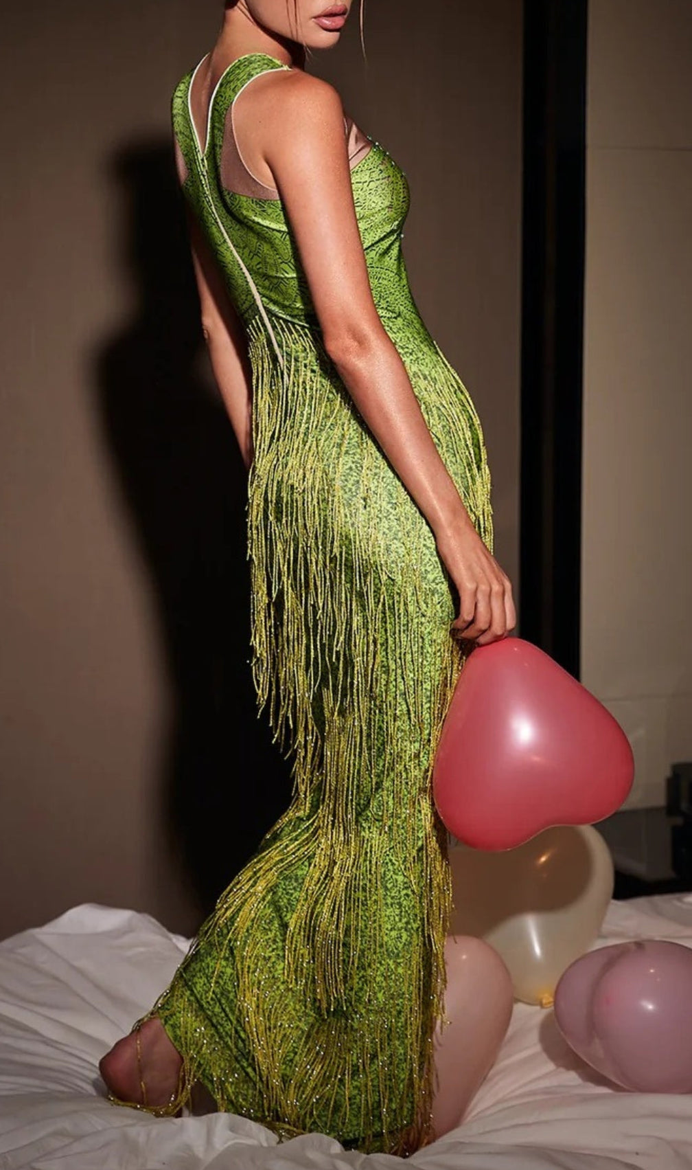 Analú Floral Crystal Fringe Midi Dress