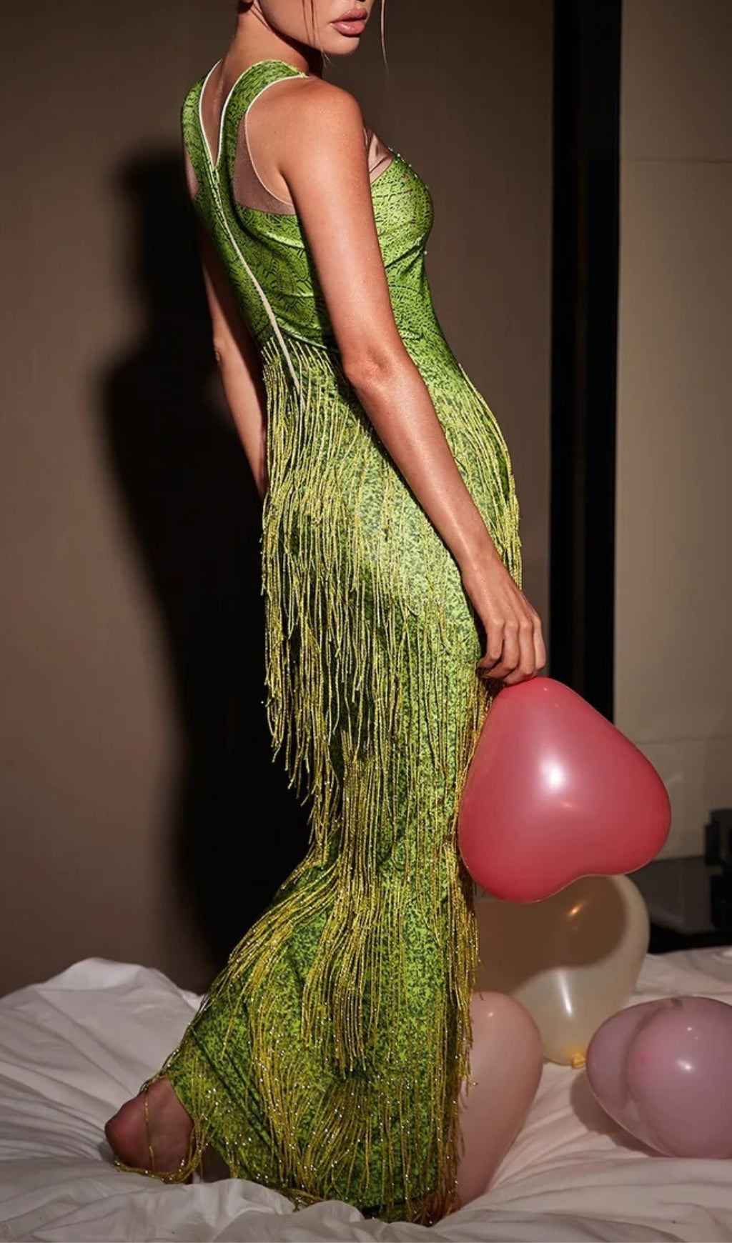 Analú Floral Crystal Fringe Midi Dress