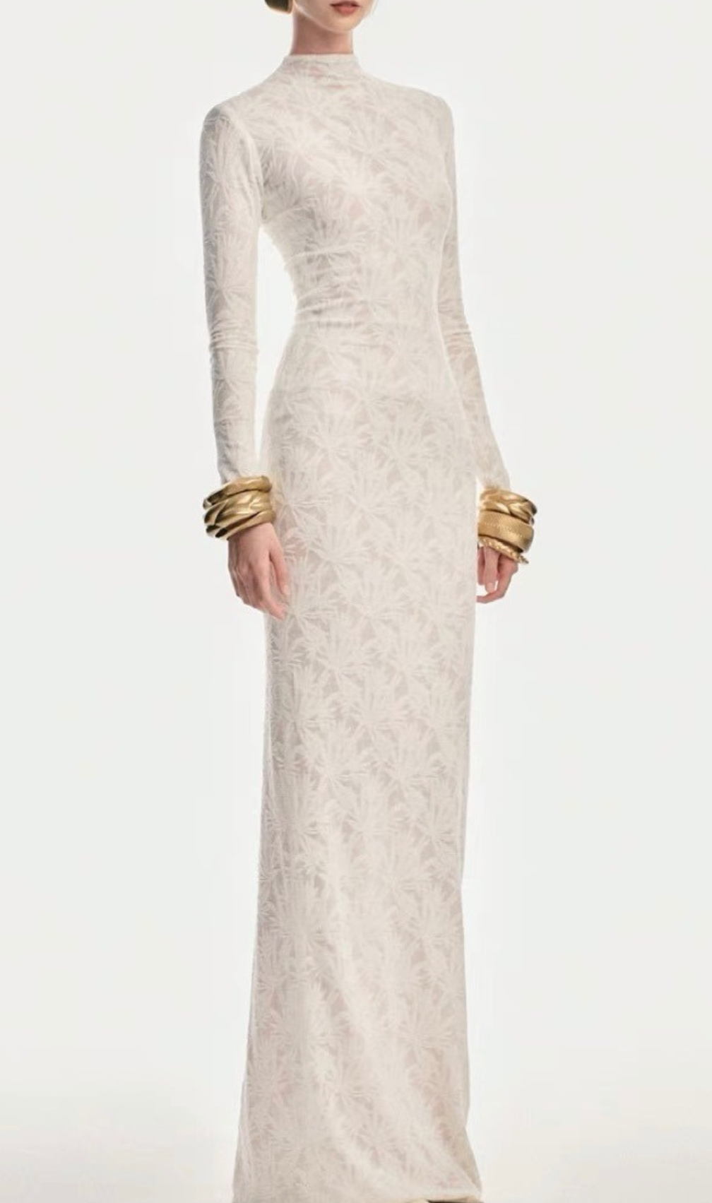 Hiroko White Lace Long Sleeve Maxi Dress