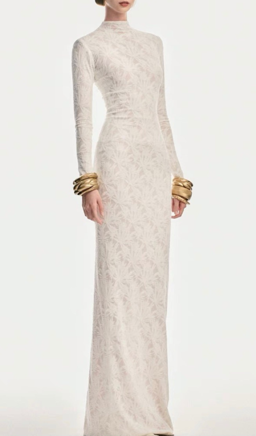 Hiroko White Lace Long Sleeve Maxi Dress