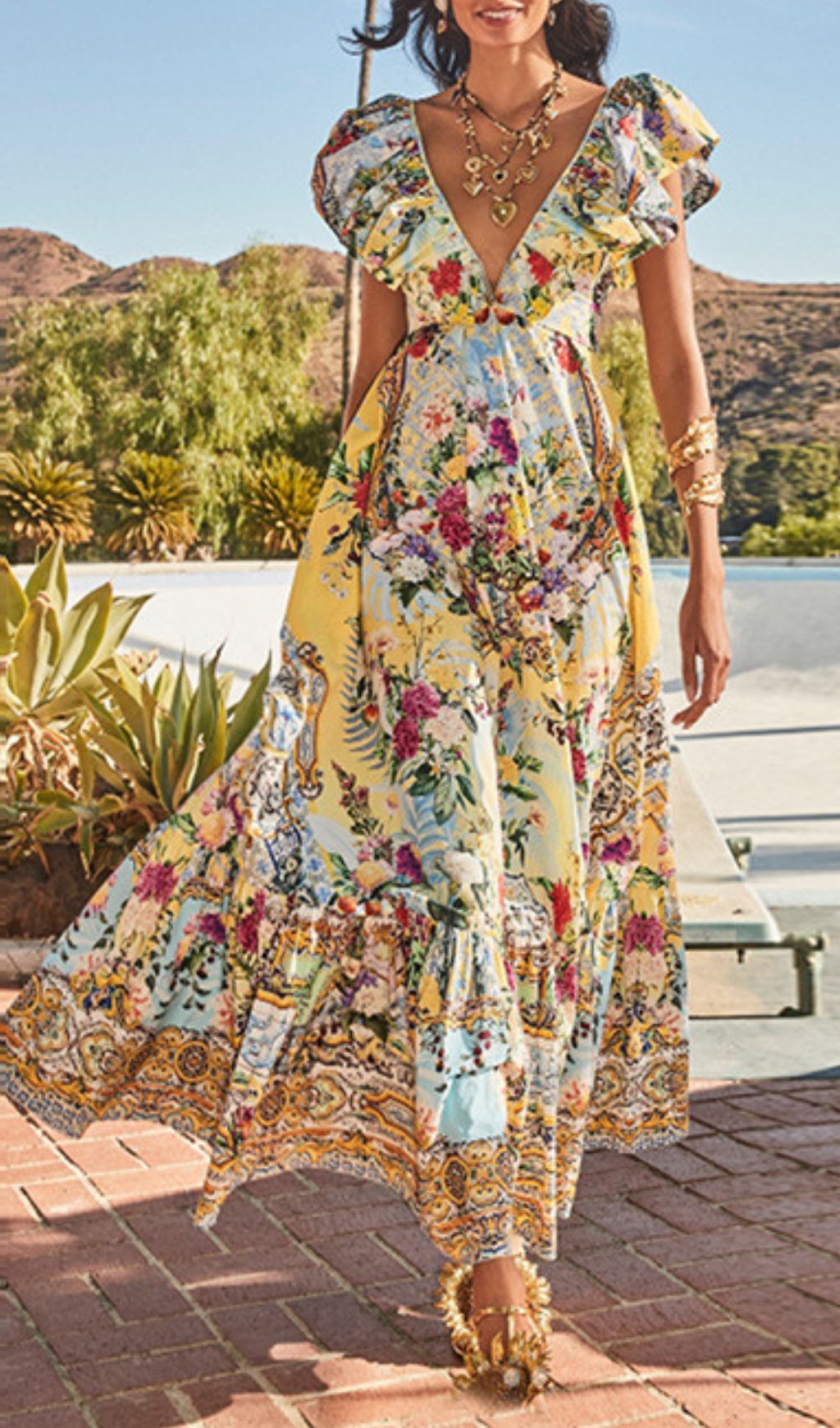 Gelsey Floral Printed V-Neck Maxi Dress