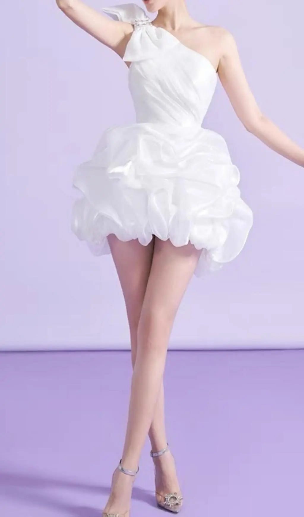 White One Shoulder Bowknot Mini Dress