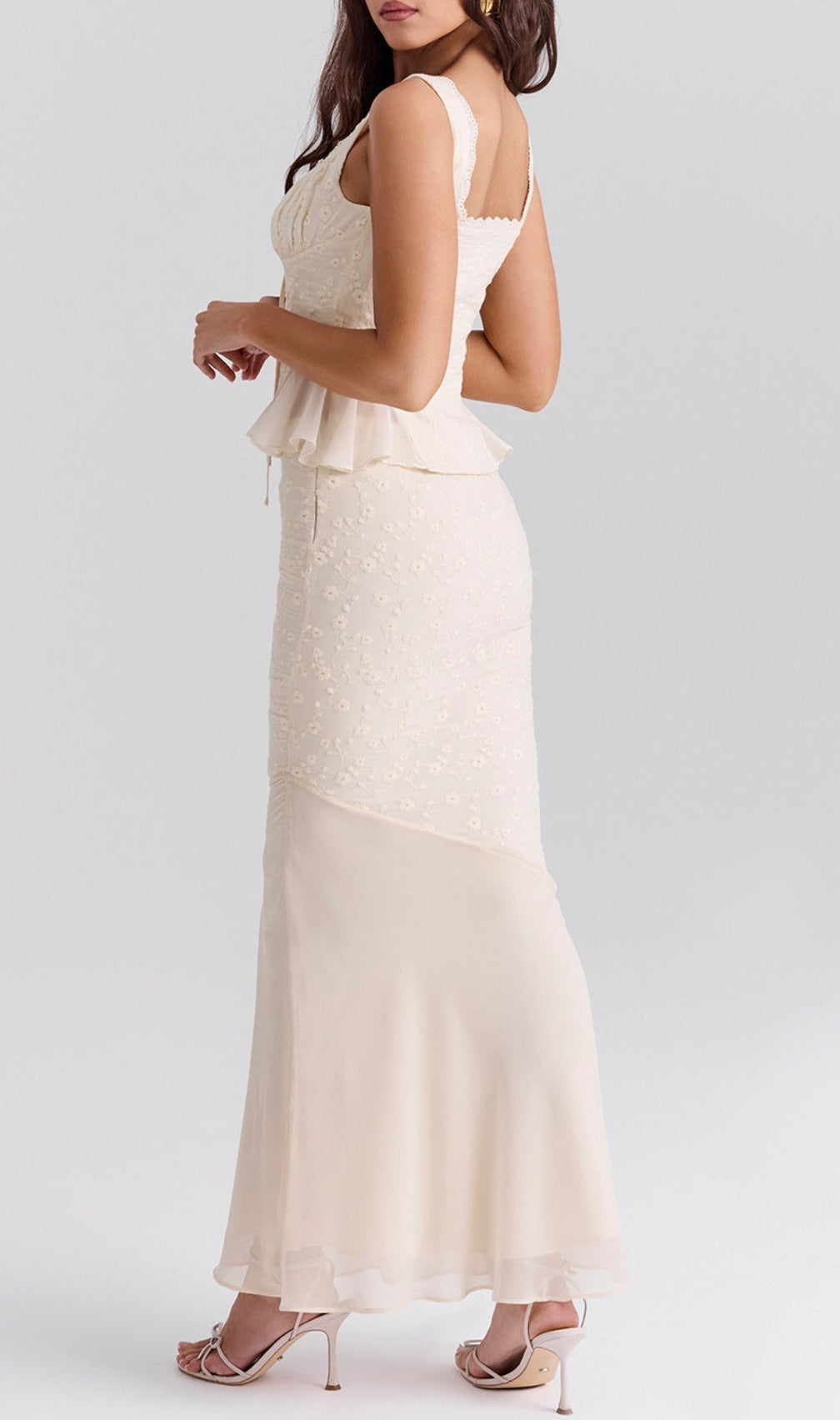 Bian Vintage Cream Cotton Broderie Anglais Maxi Skirt Set