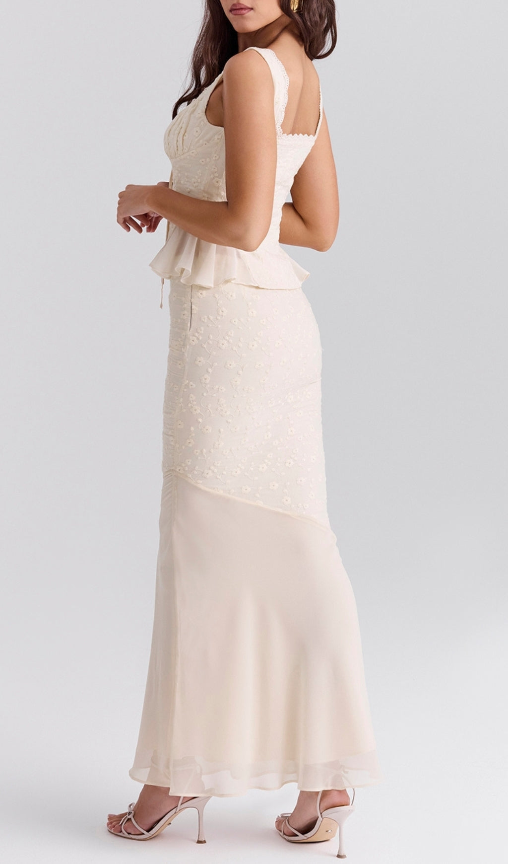 Bian Vintage Cream Cotton Broderie Anglais Maxi Skirt Set