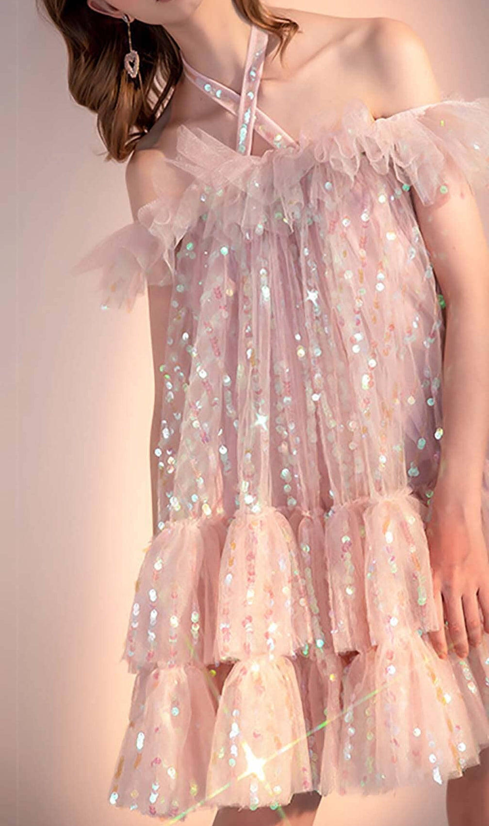 Halter Sequins Mini Dress In Pink