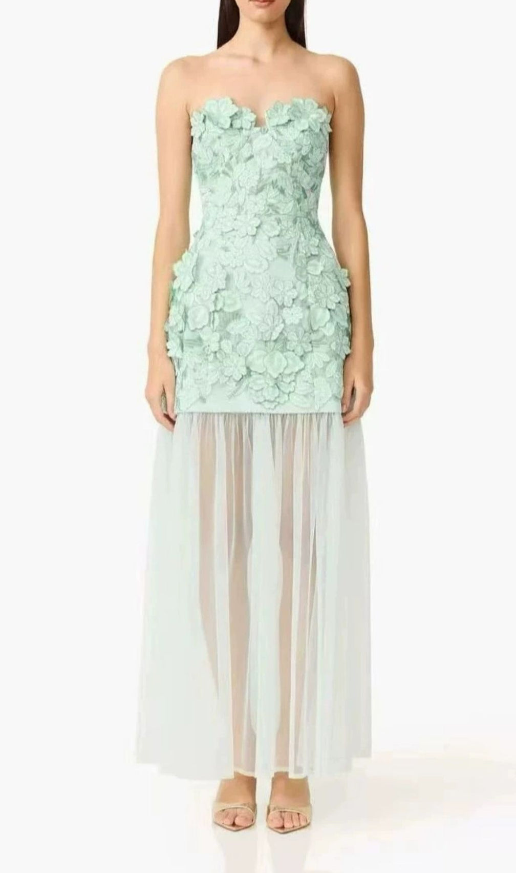 Kismet Green 3D Flower Mesh Maxi Dress