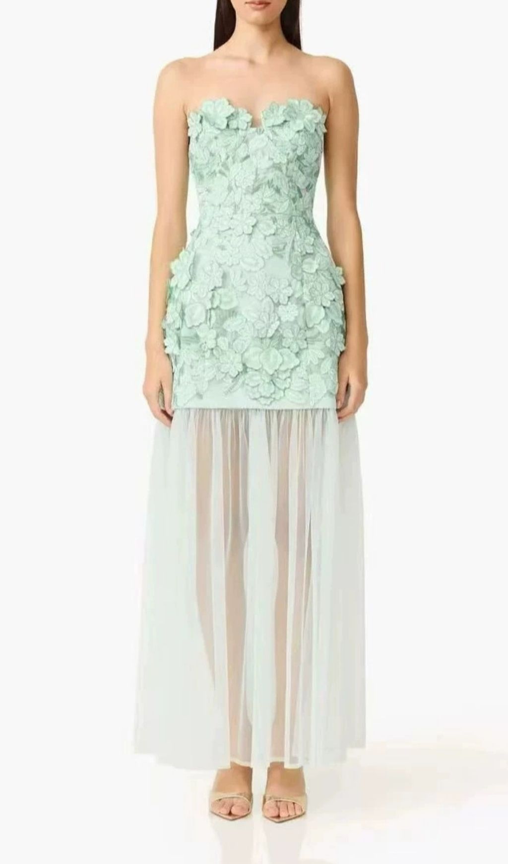 Kismet Green 3D Flower Mesh Maxi Dress