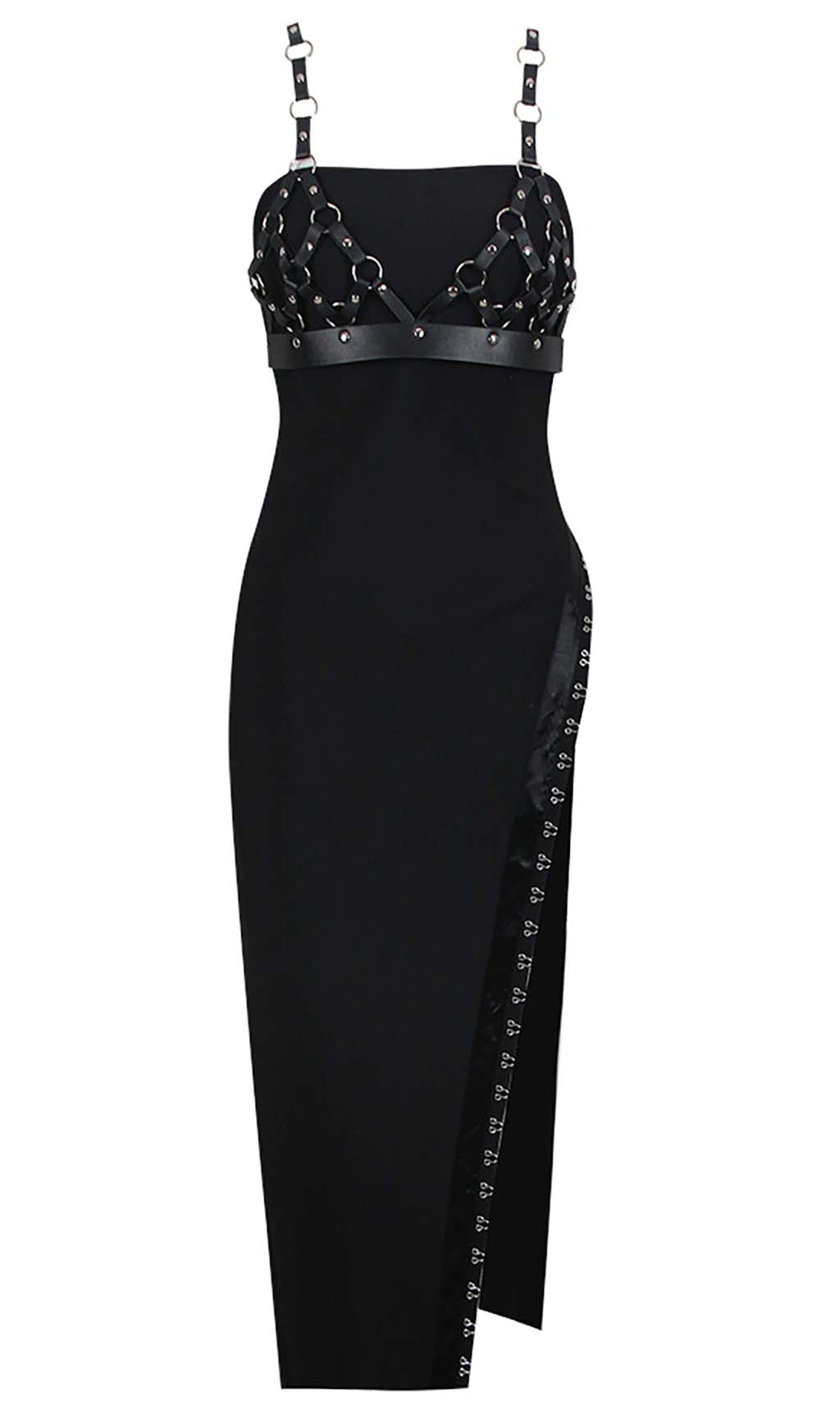 Thigh Slit Bandage Midi Dress In Black