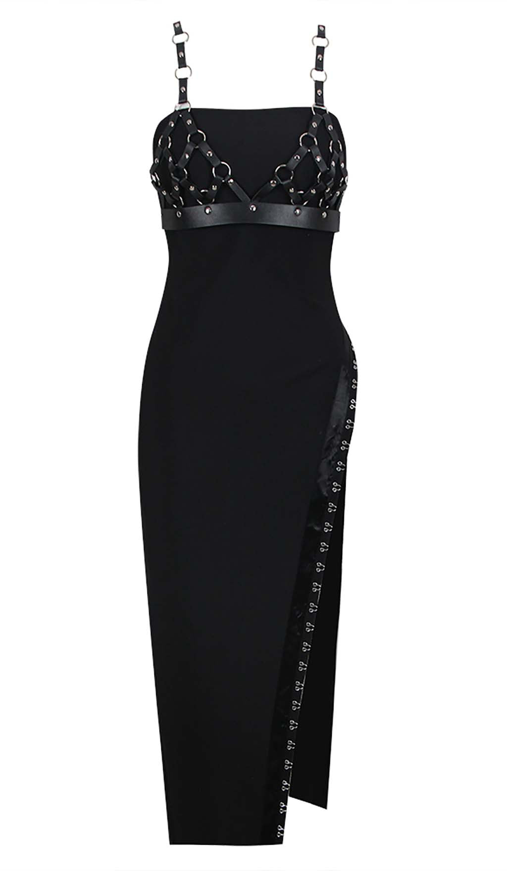 Thigh Slit Bandage Midi Dress In Black