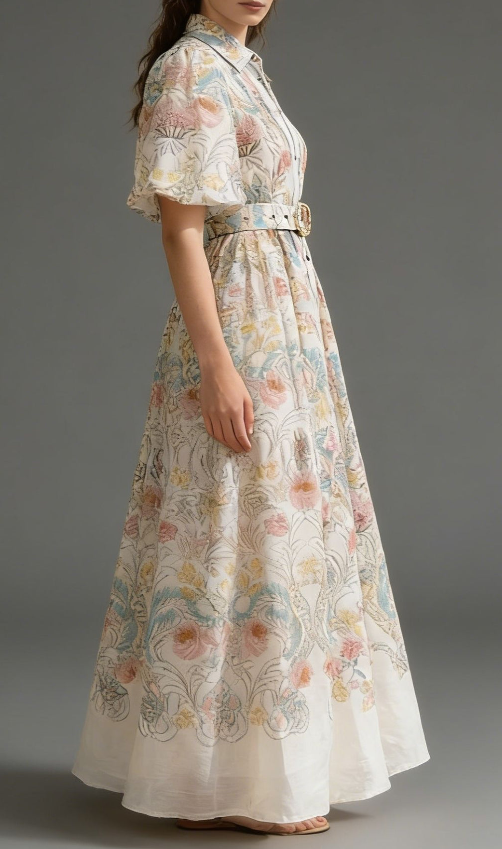 Karsen Enchanting Floral Print Maxi Dress | Puff Sleeve & Belted Style