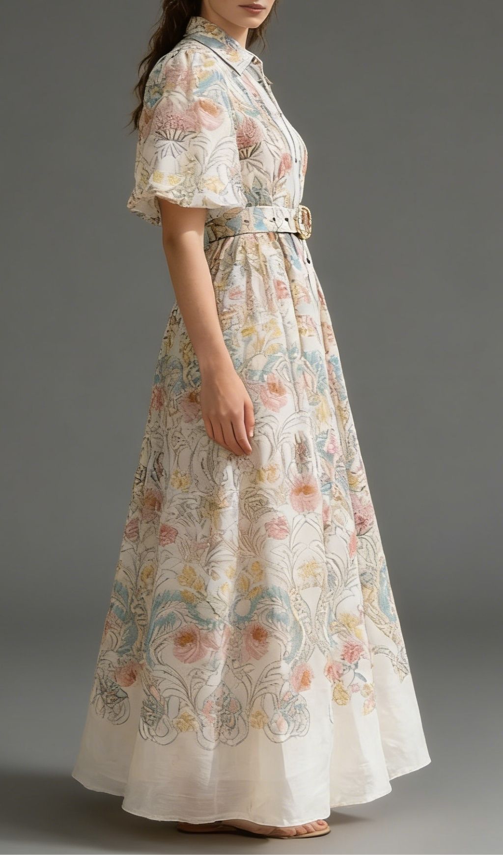 Karsen Enchanting Floral Print Maxi Dress | Puff Sleeve & Belted Style