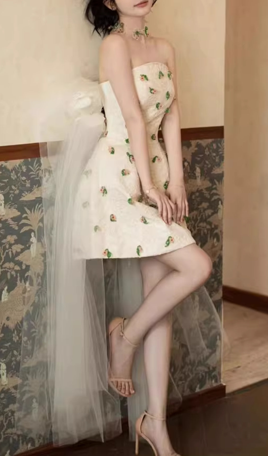 Dalila Strapless Embellished Mesh Mini Dress