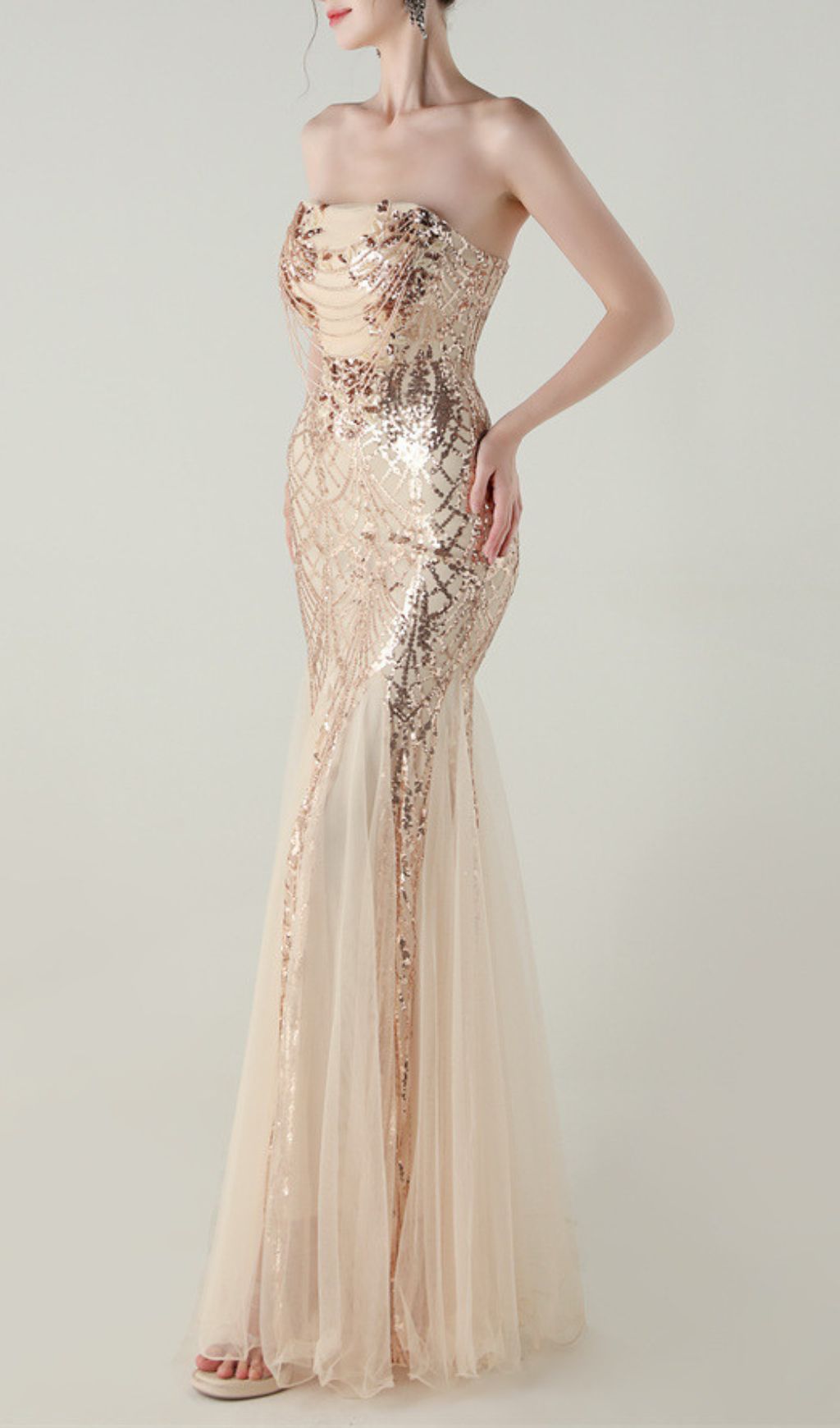 Ikuye Strapless Sequin Mesh Maxi Dress - Glamorous Evening Gown