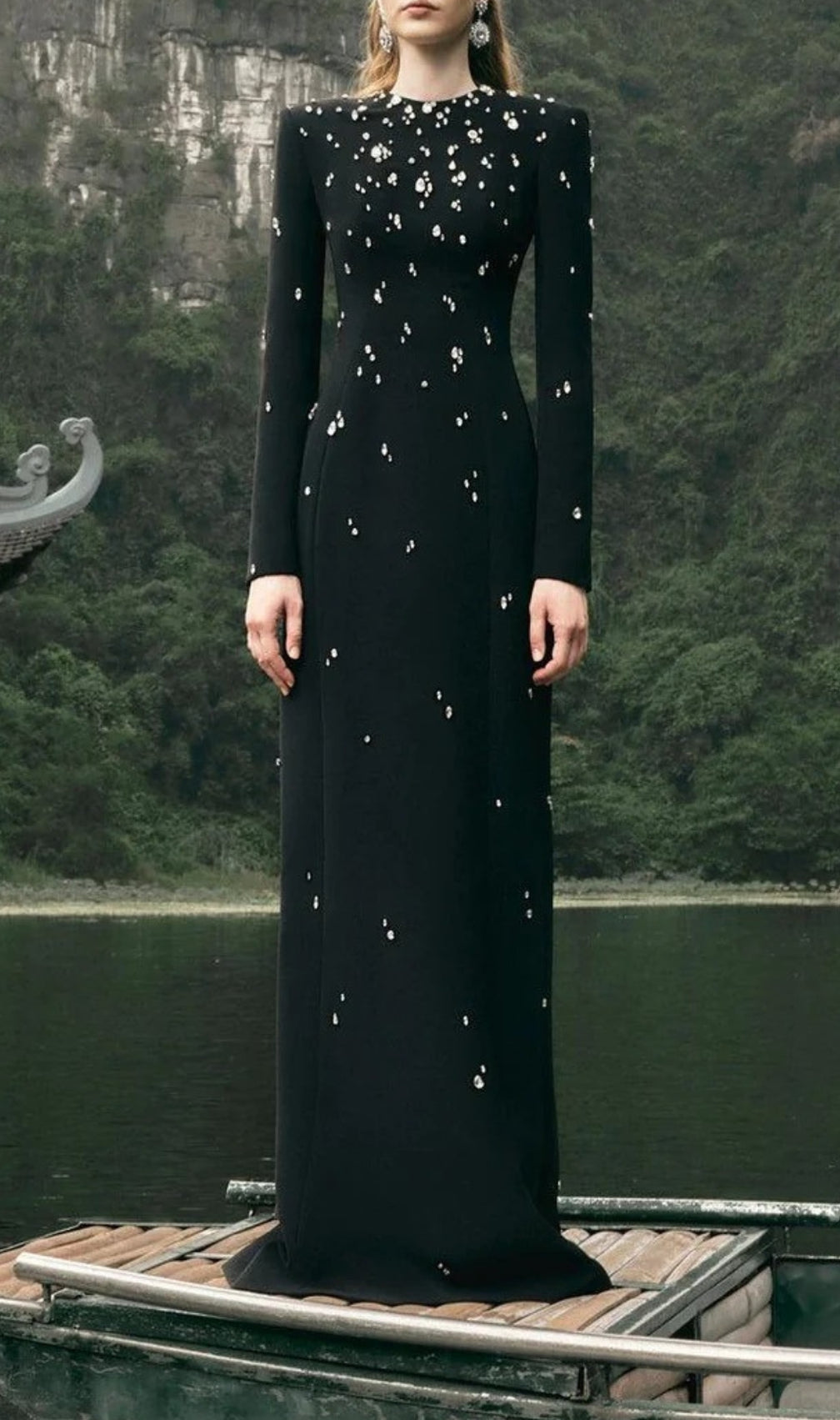 Chasen Black Crystal Embellished Maxi Dress