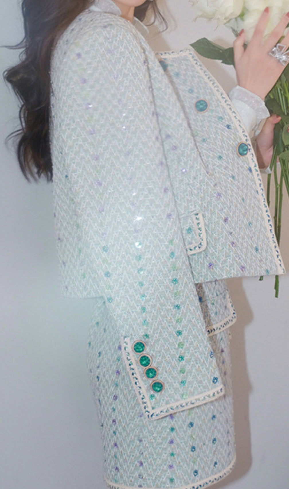 Heavy Sequin Embroidered Small Fragrant Style Jacket And Skirt