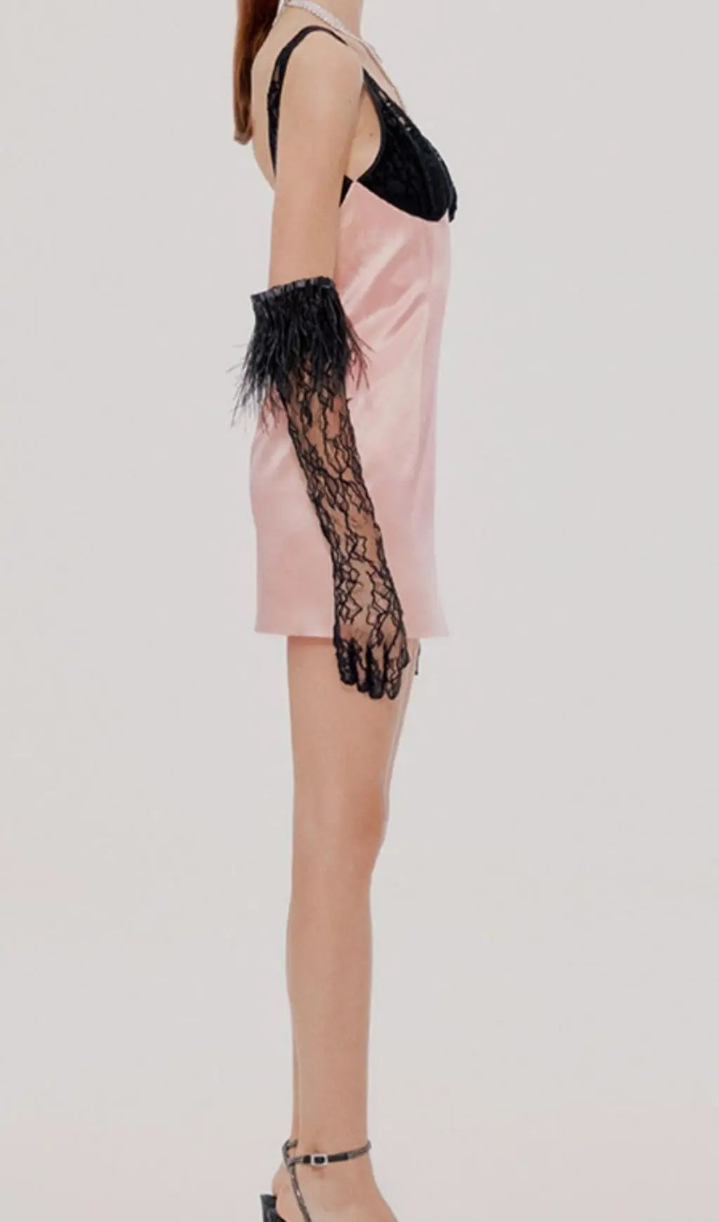 Lace Golves Pink Patchwork Mini Dress