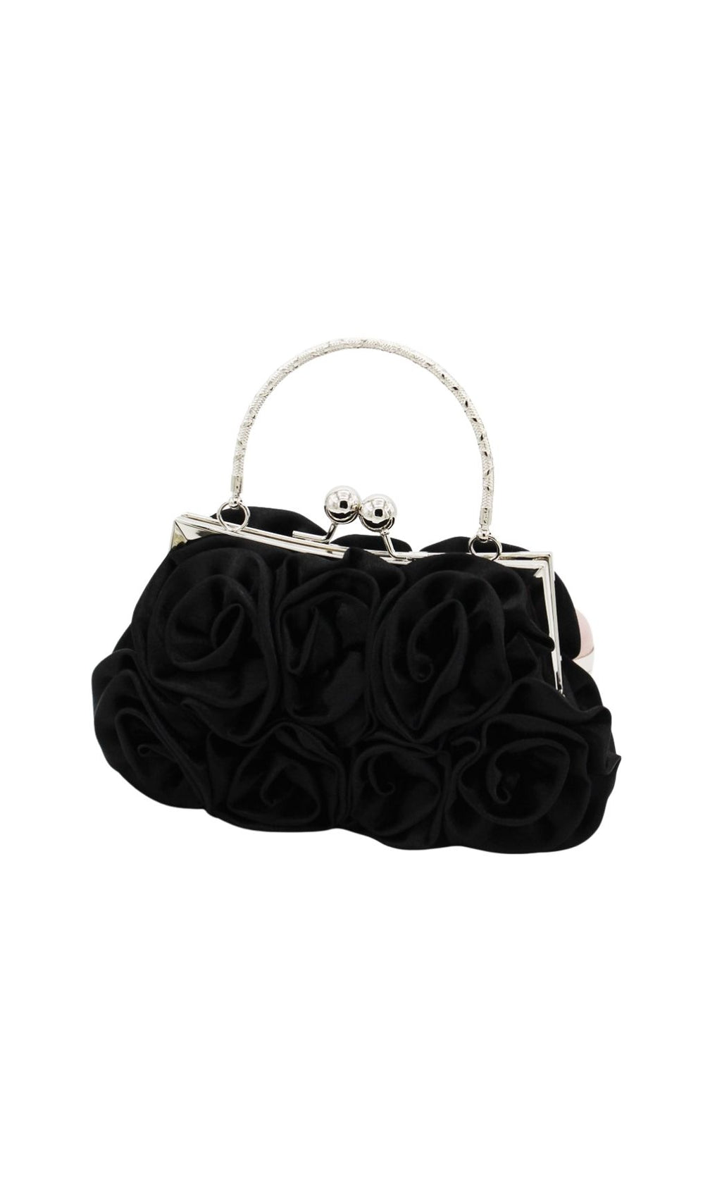 Adahy Black Rose Petal Satin Clutch Handbag | Elegant Evening Purse for Women