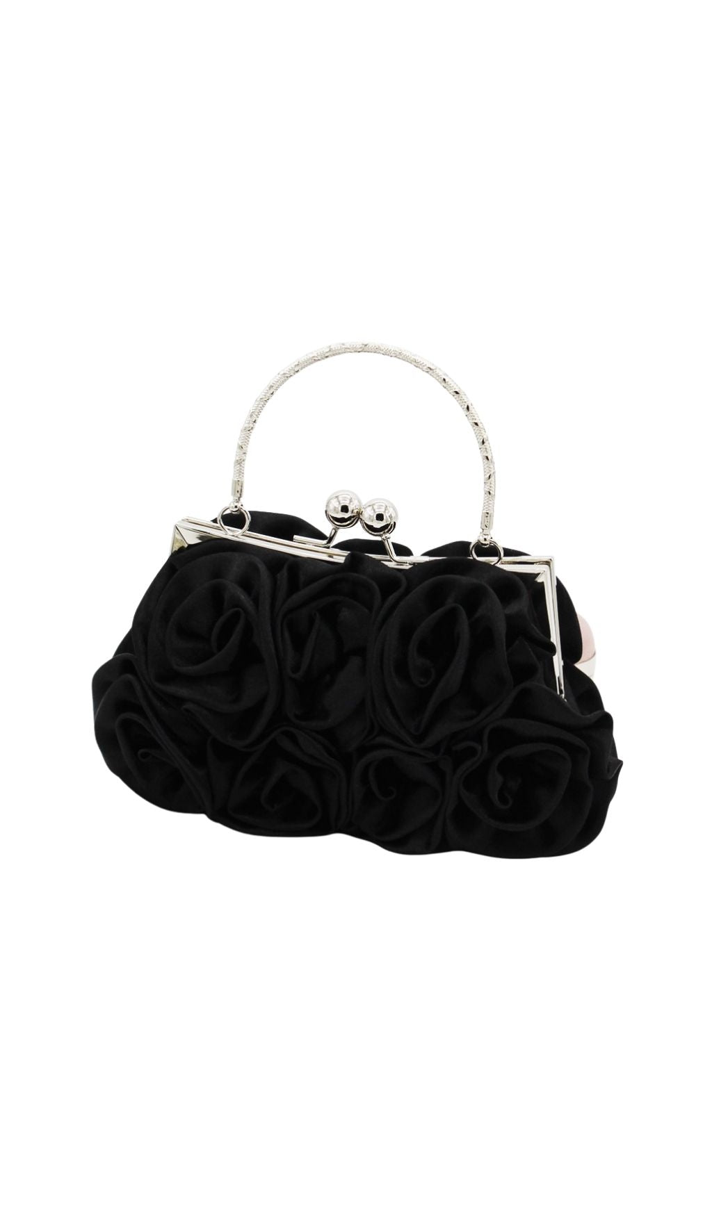 Adahy Black Rose Petal Satin Clutch Handbag | Elegant Evening Purse for Women