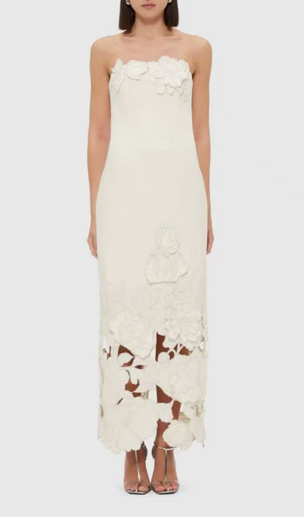 Rayna White Floral Appliqué Bustier Maxi Gown