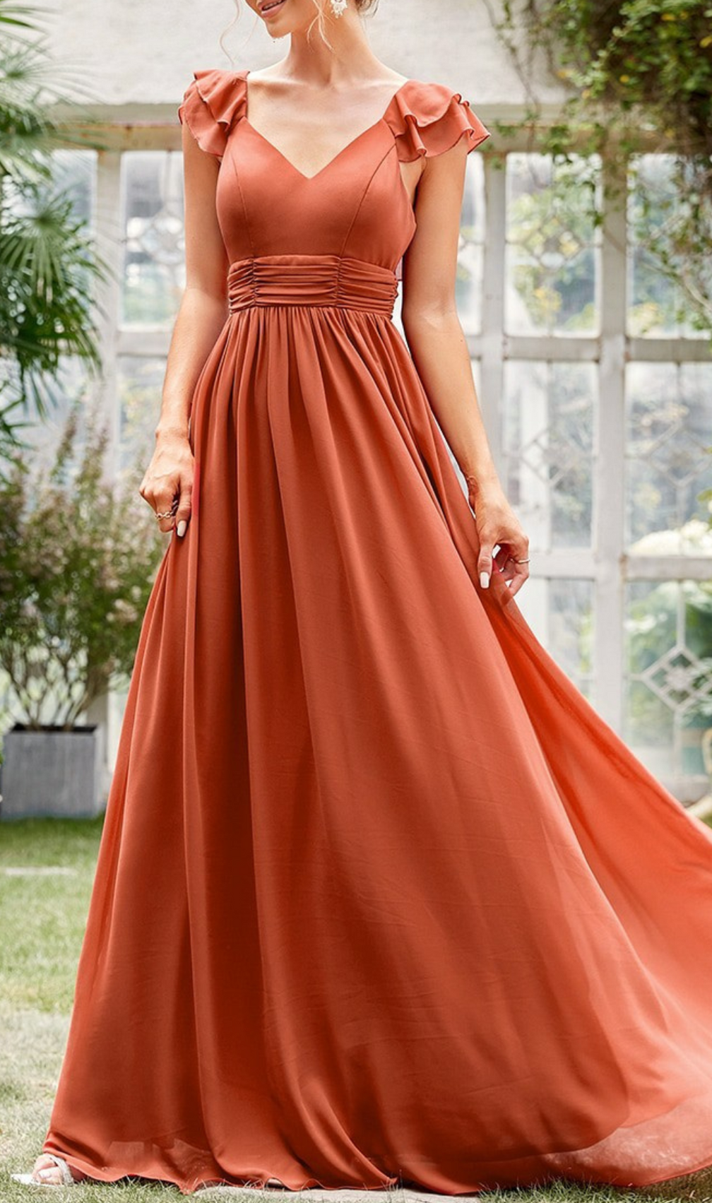 Gersemi V-Neck Ruffle Maxi Dress