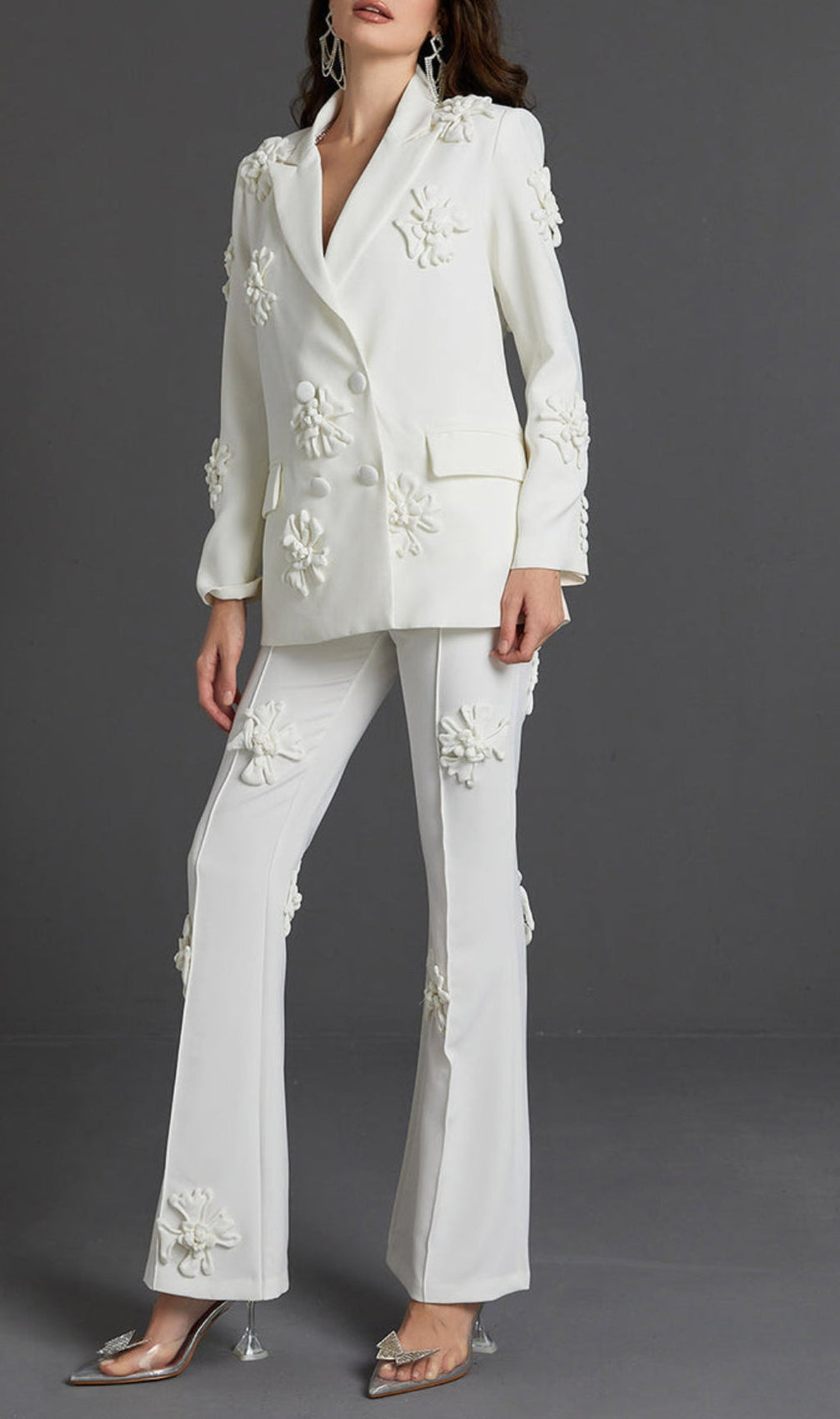 Acedia White Stereo Flower Mid-Rise Pants