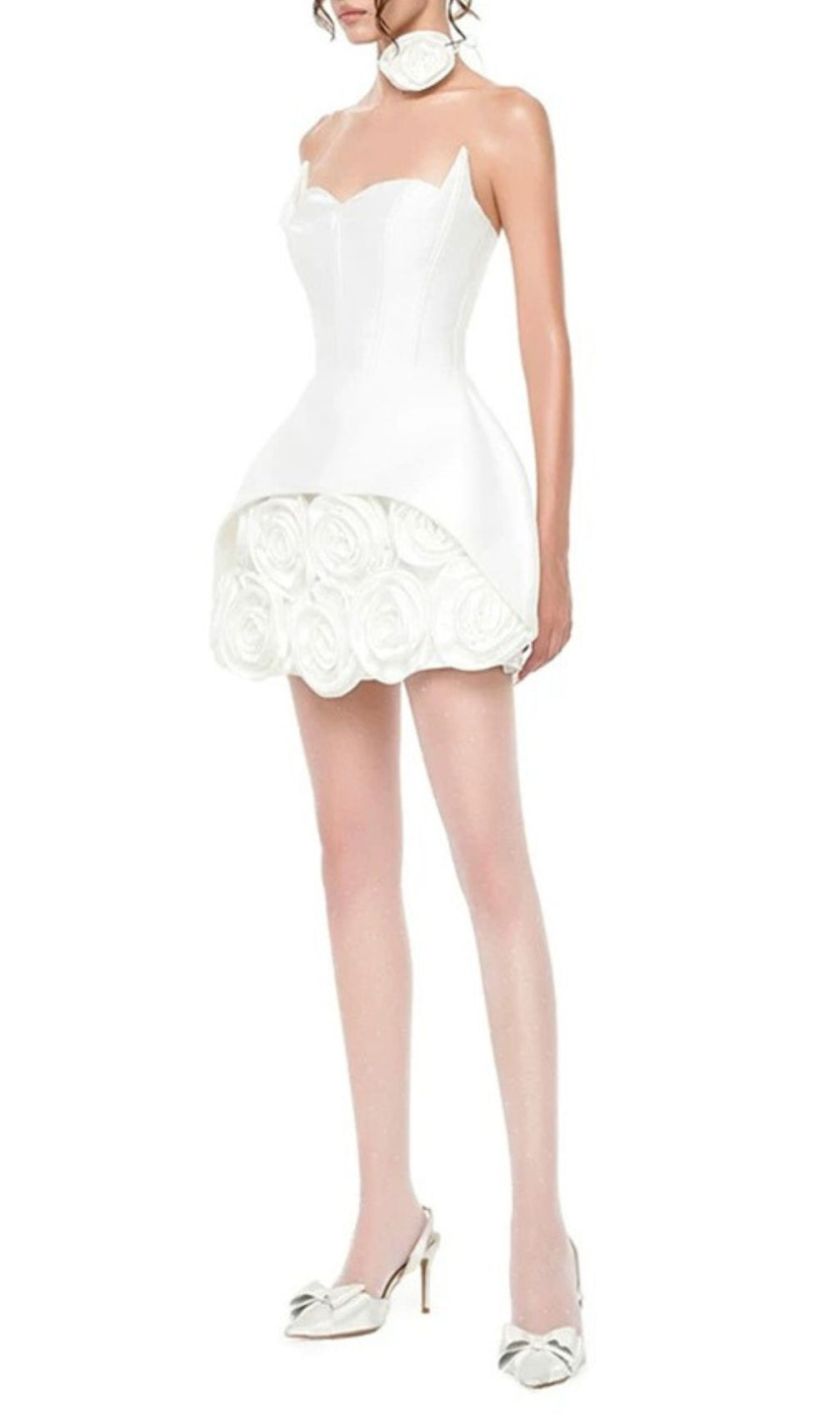 Ildiko White Strapless Corset Floral Mini Dress | Chic Bridal & Party Statement