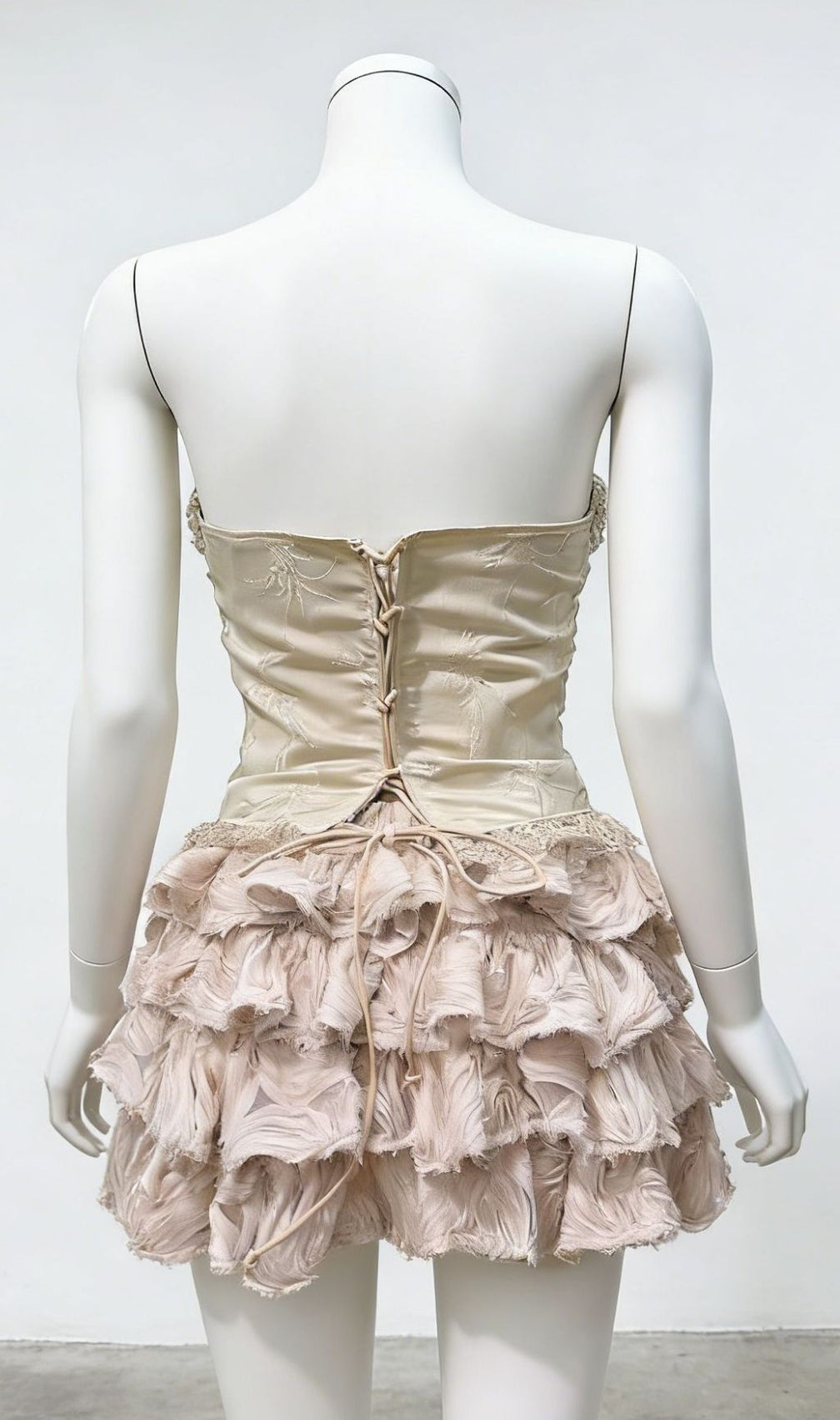 Kacee Elegant Strapless Corset & Tiered Ruffle Mini Skirt Set - Champagne Night Out