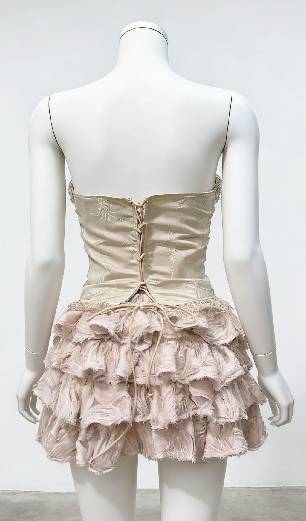 Kacee Elegant Strapless Corset & Tiered Ruffle Mini Skirt Set - Champagne Night Out