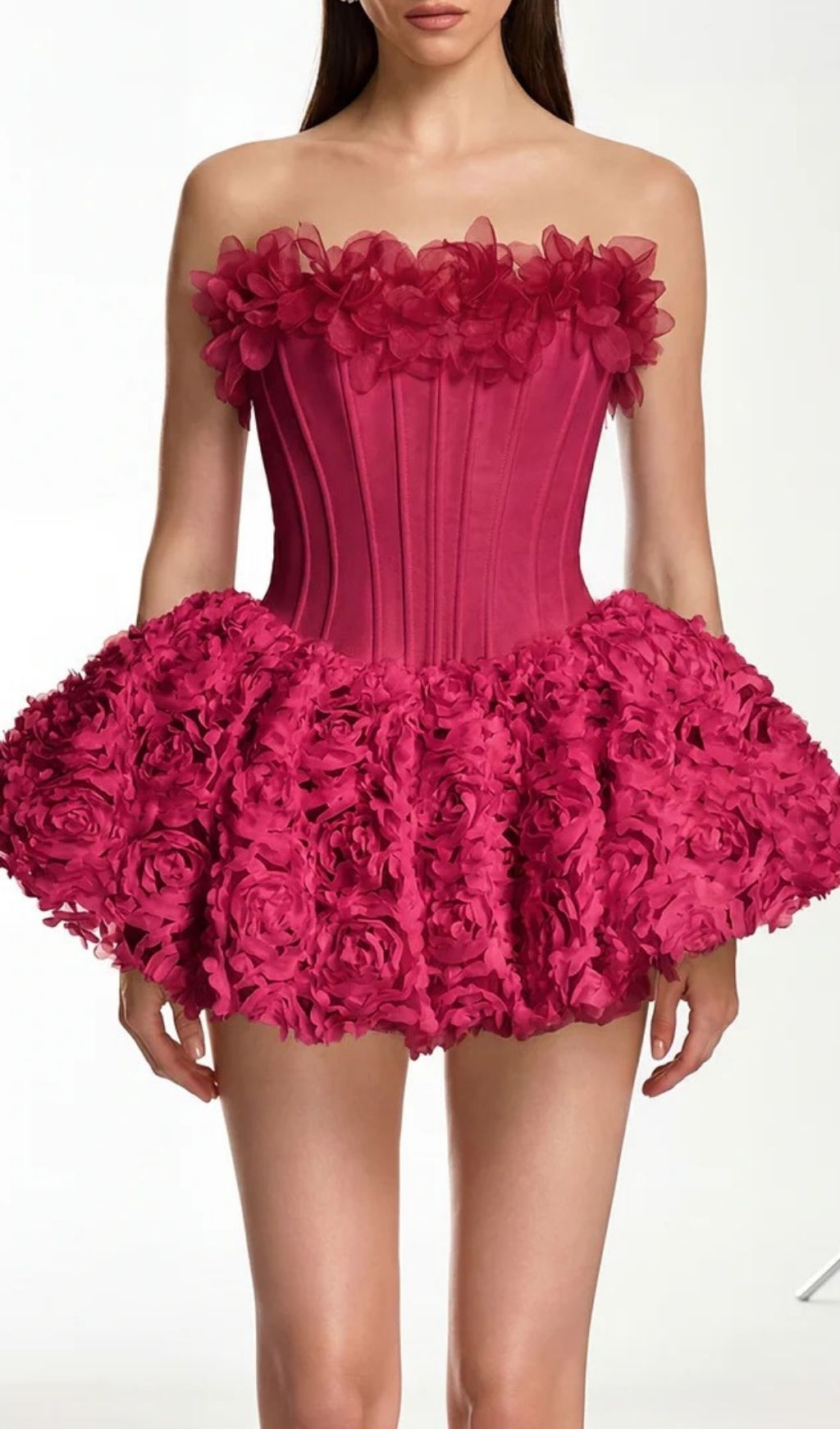 Ulthar Strapless Flower Mini Dress In Hot Pink
