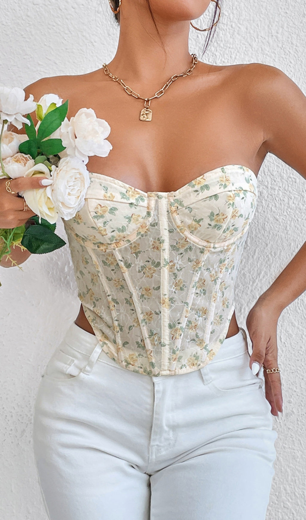 Floral Mesh Corset Top