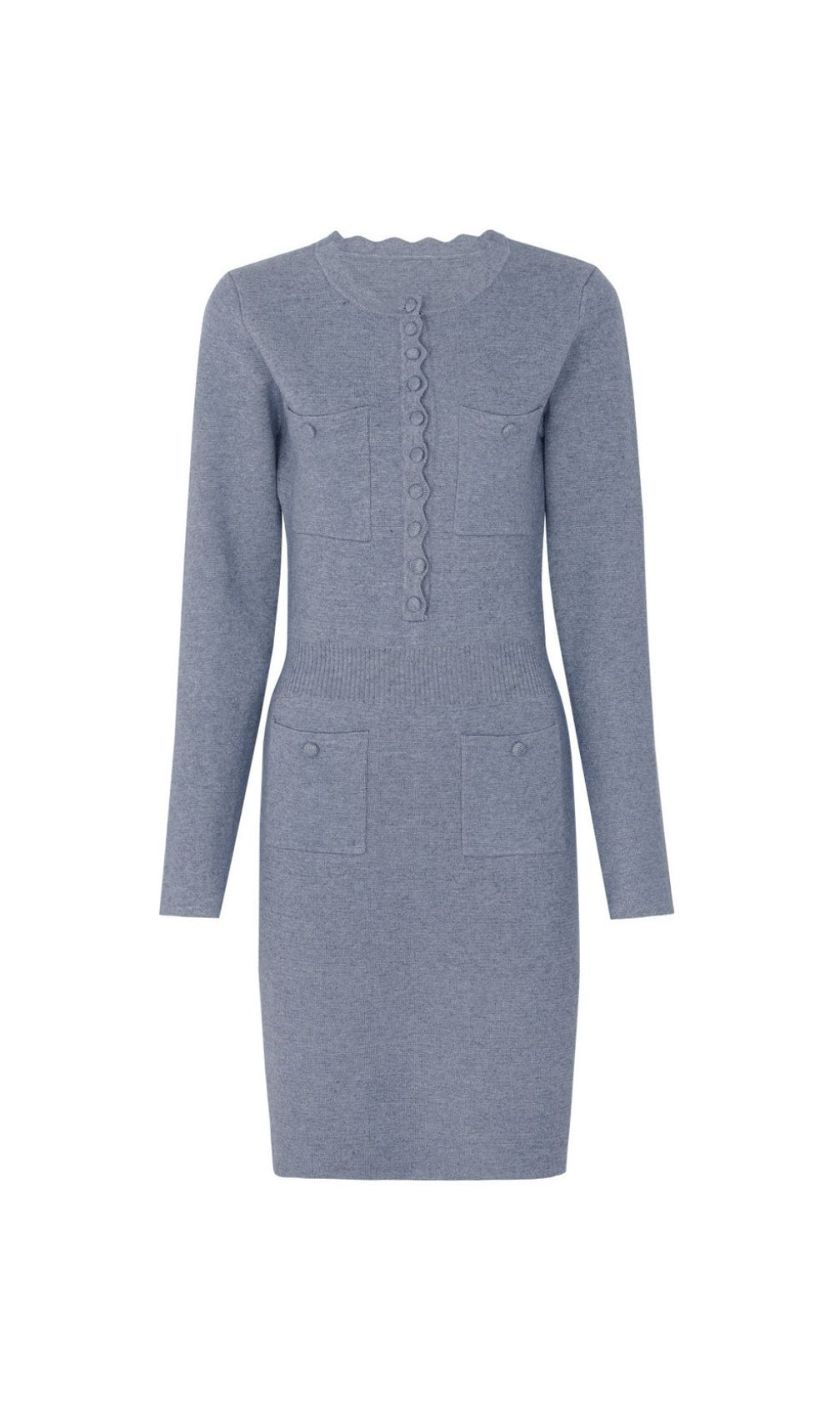 Kartier Slate Grey Knit Mini Dress with Pockets & Scalloped Neckline