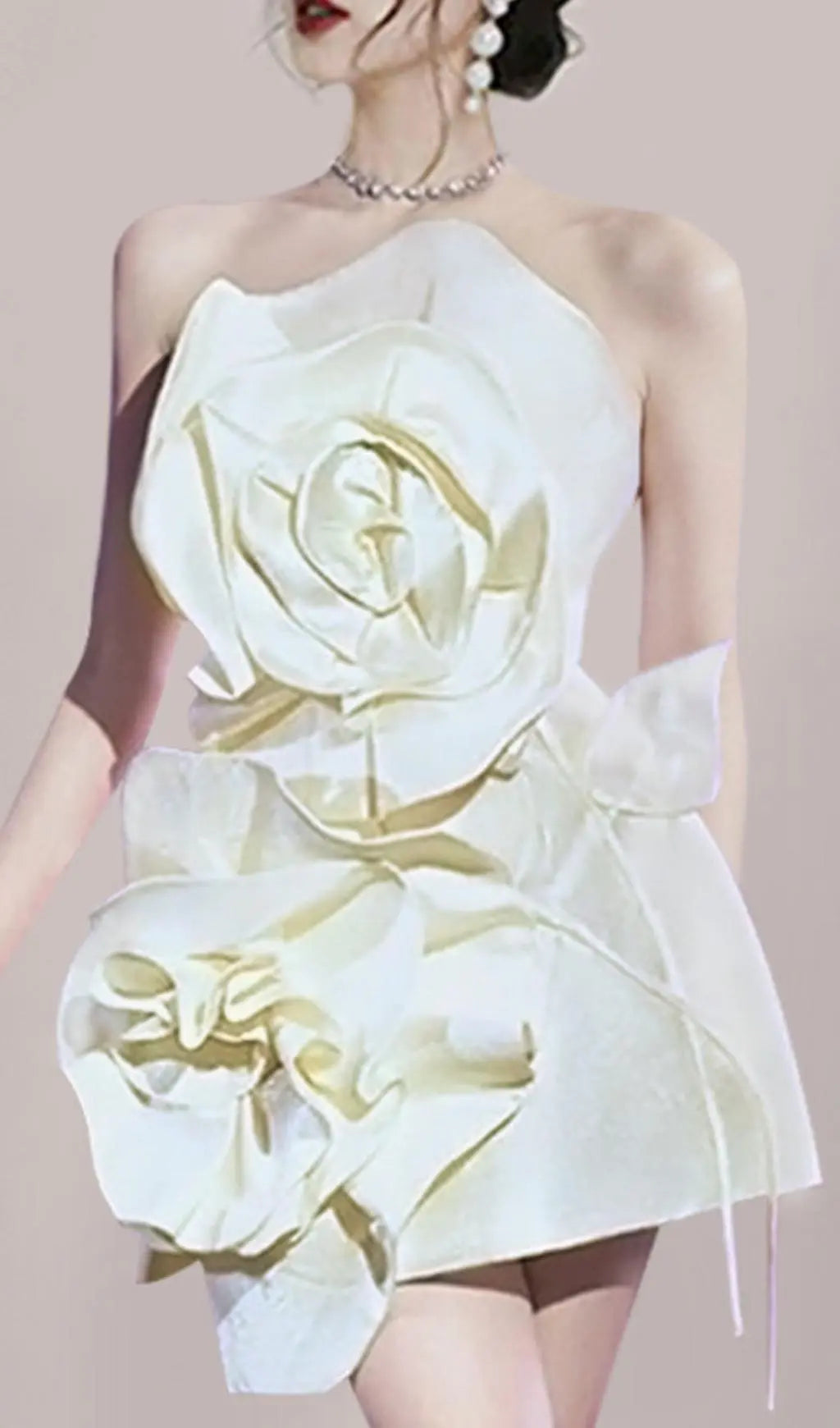 Achlys Beige Flower Bind Mini Dress