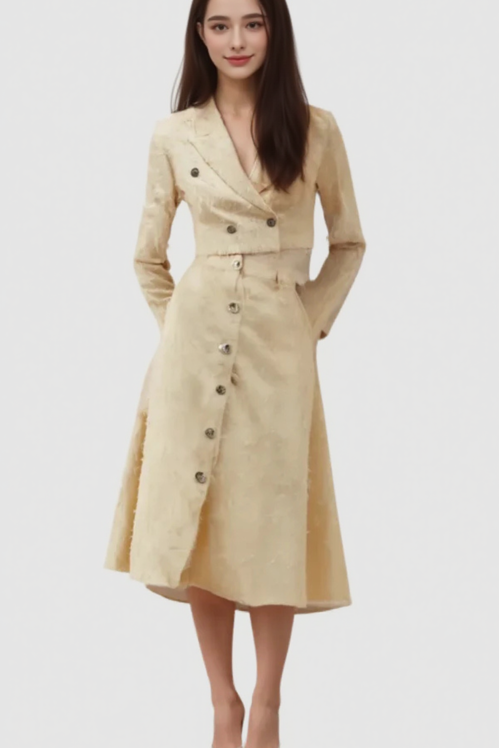 Karine white fringed jacket & skirt matching set
