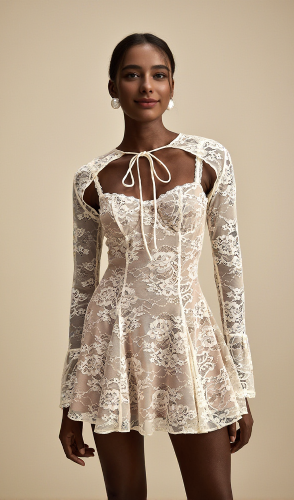 vintage cream lace mini dress