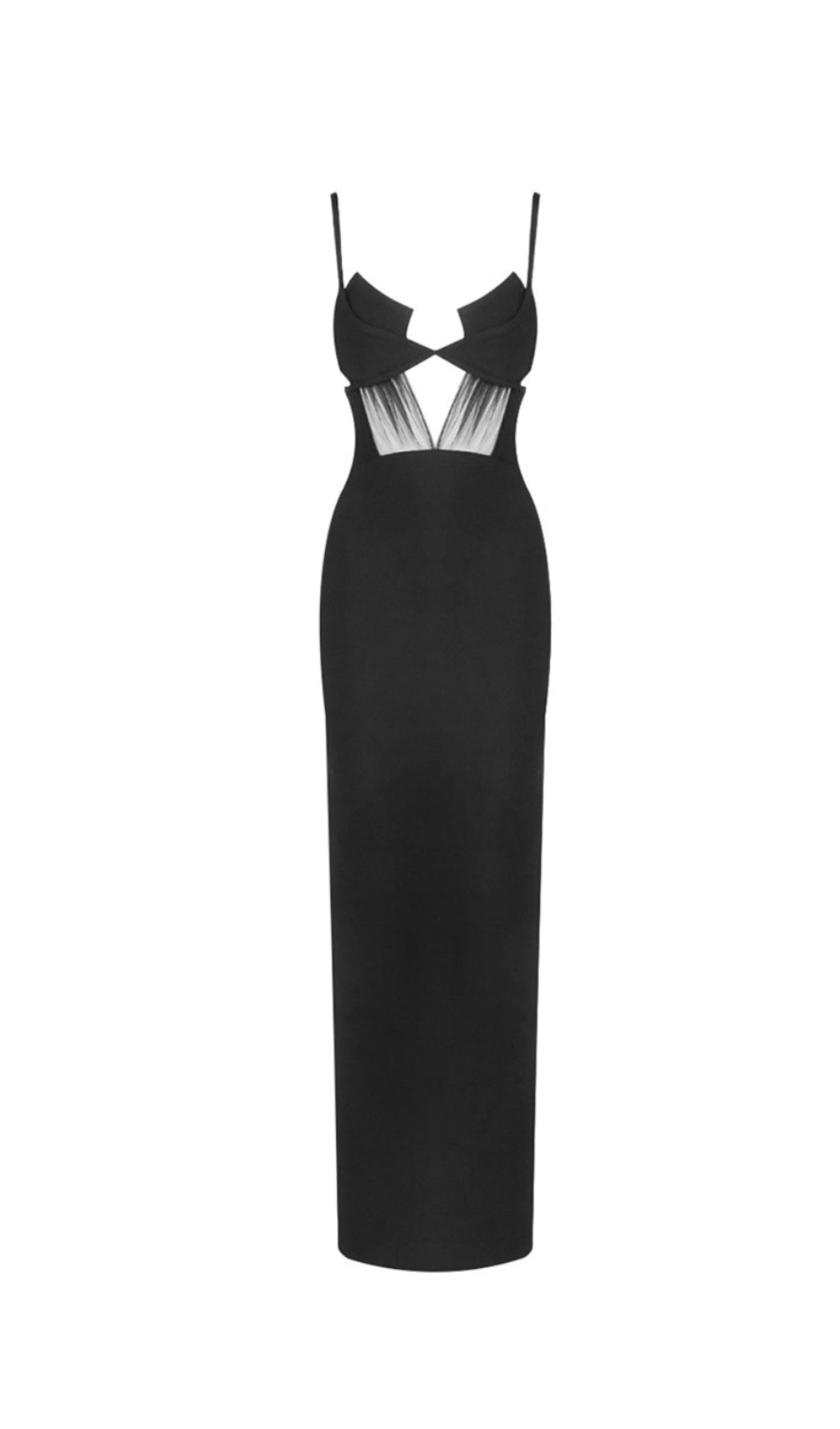 Sultry Black Sheer Mesh Cutout Bandage Maxi Dress | Figure-Flattering Gown