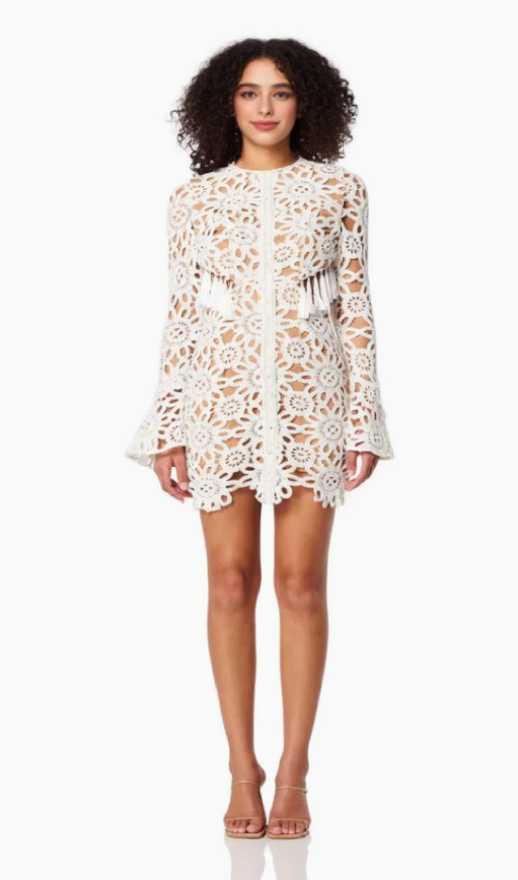 Embroidered hollow mini dress in white