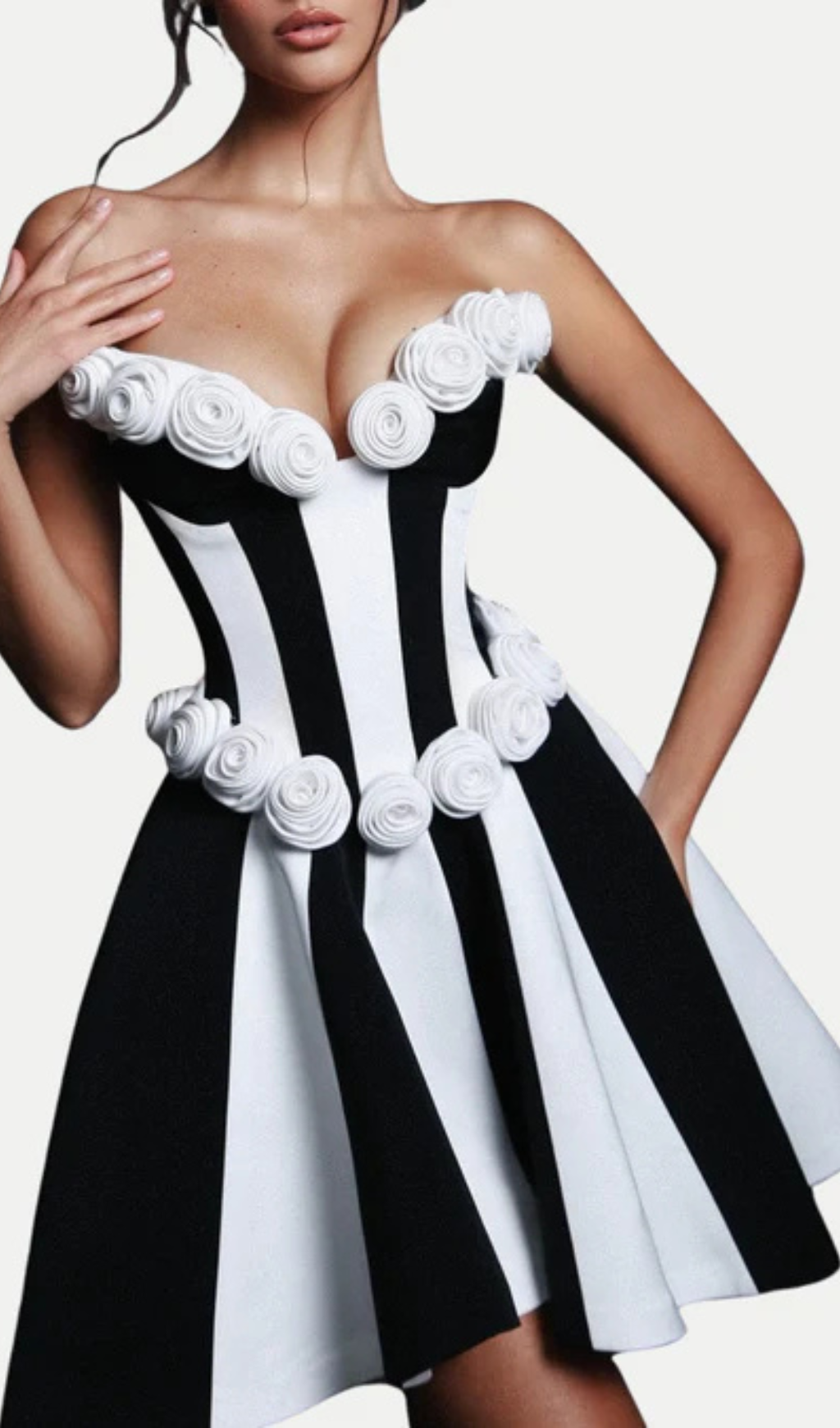 flower embellished stripe two-tone mini dress
