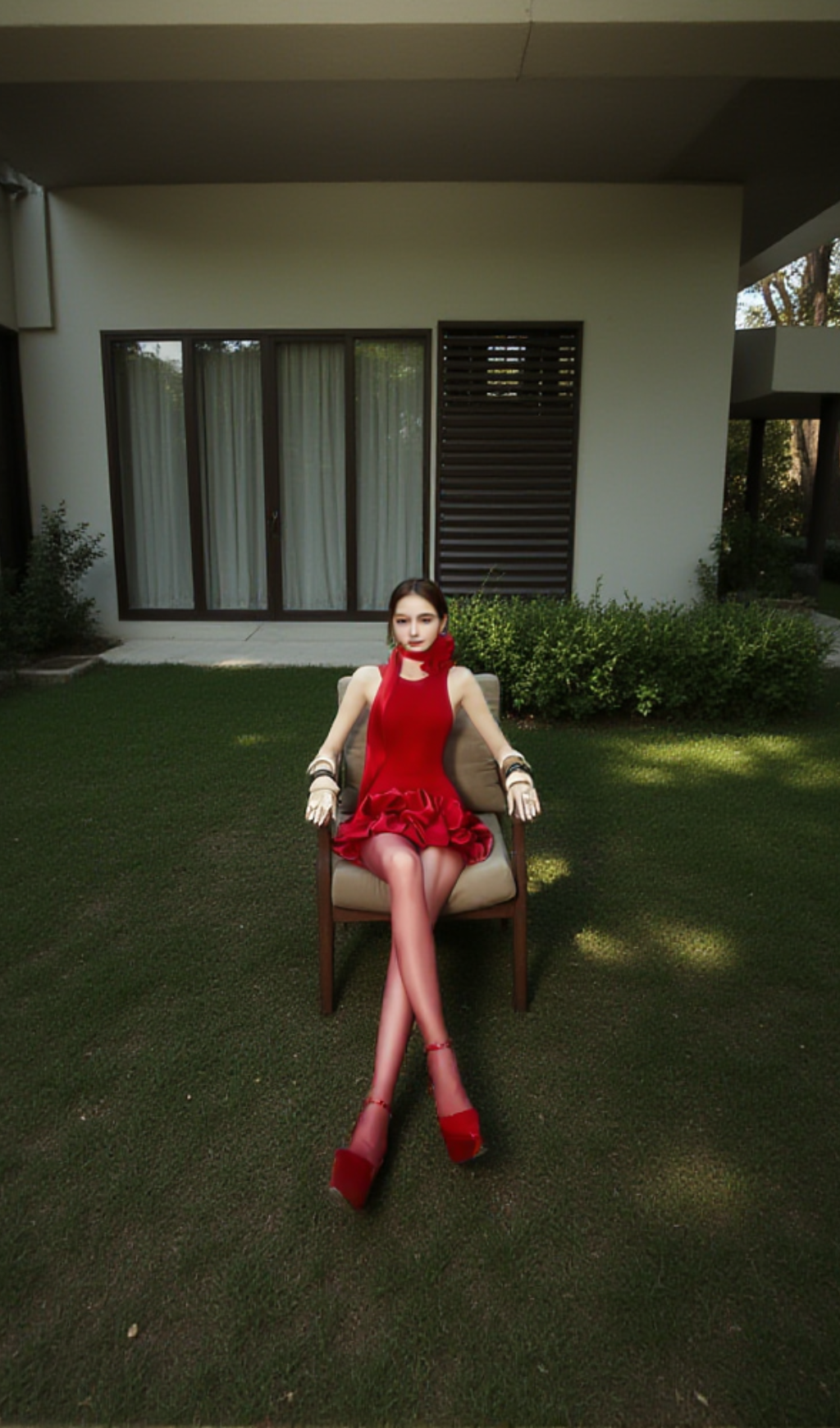 flower trim sleeveless mini dress in red