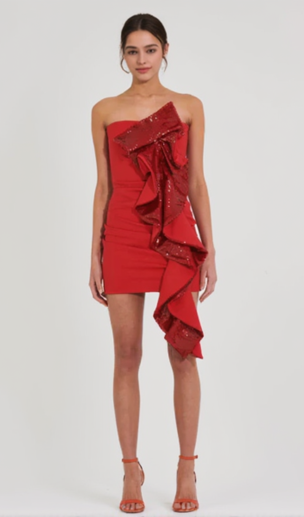 amelia sequin ruffle red mini dress