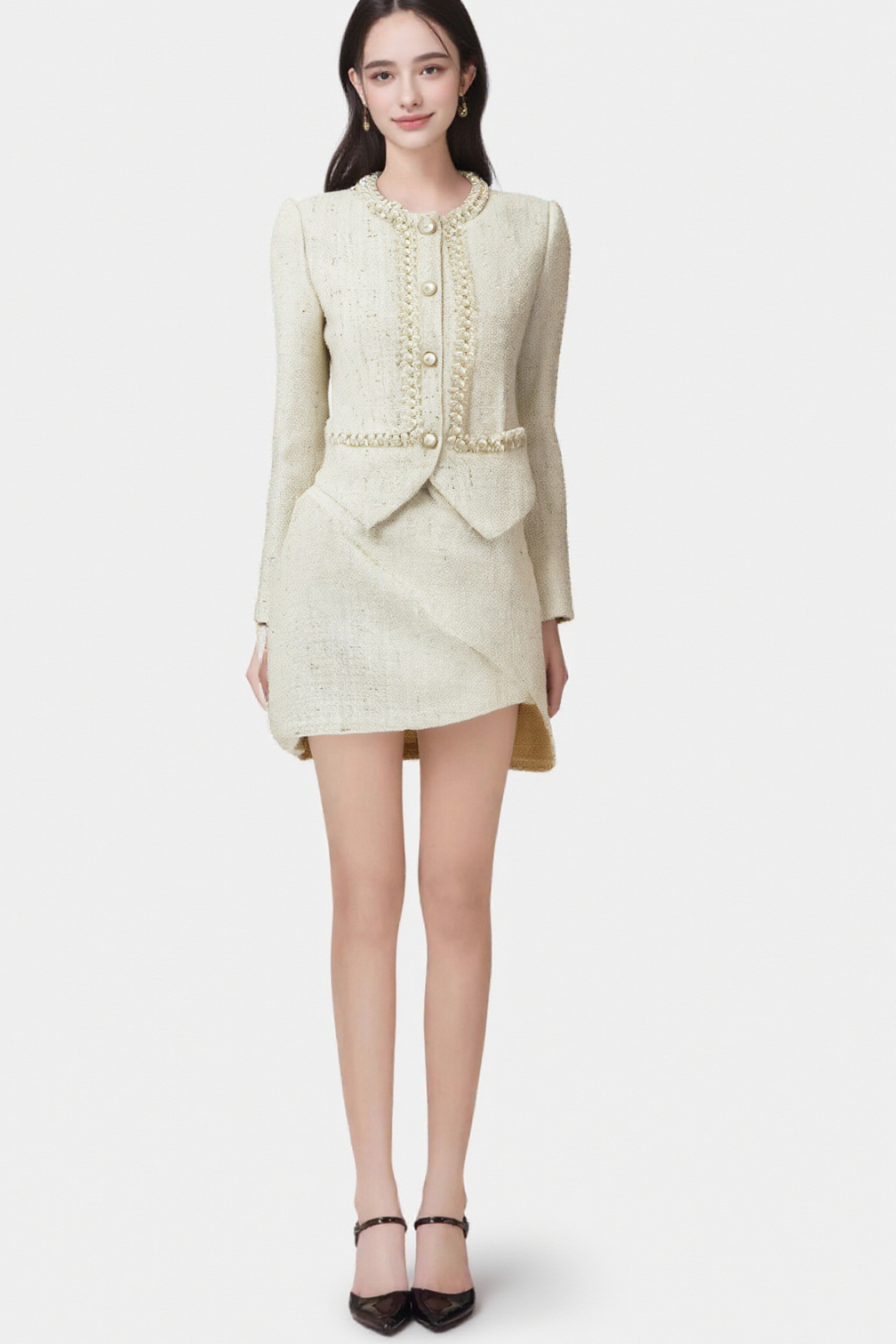 Manon faux-pearl asymmetric jacket & skirt matching set