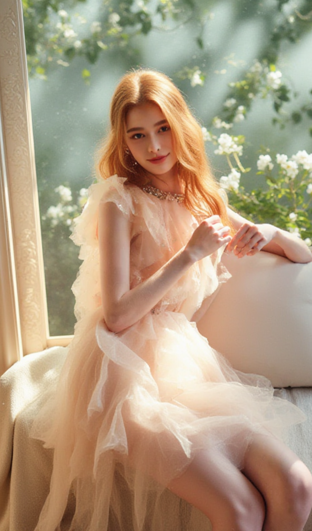 Crystal Embellished Ruffle mini Dress in pale pink