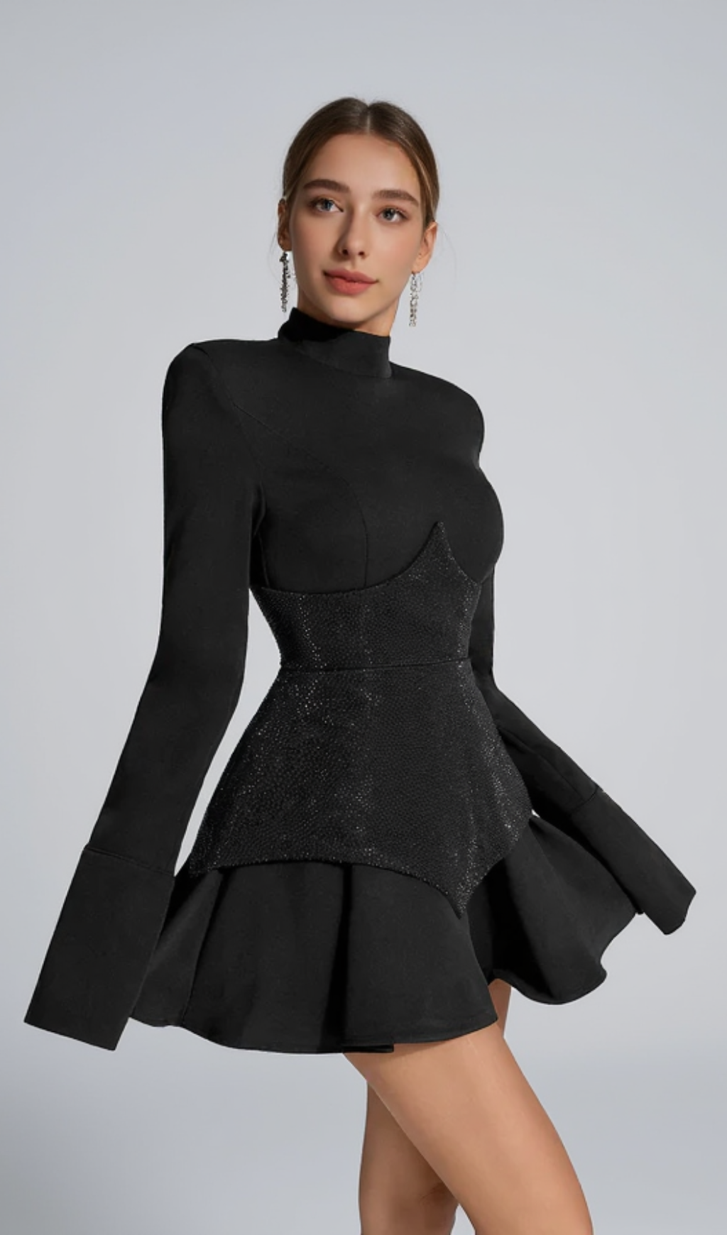 Keilani Black Long Sleeve Mini Bodysuit