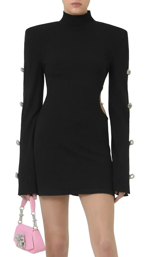 Backless Hip Wrap Mini Dress In Black