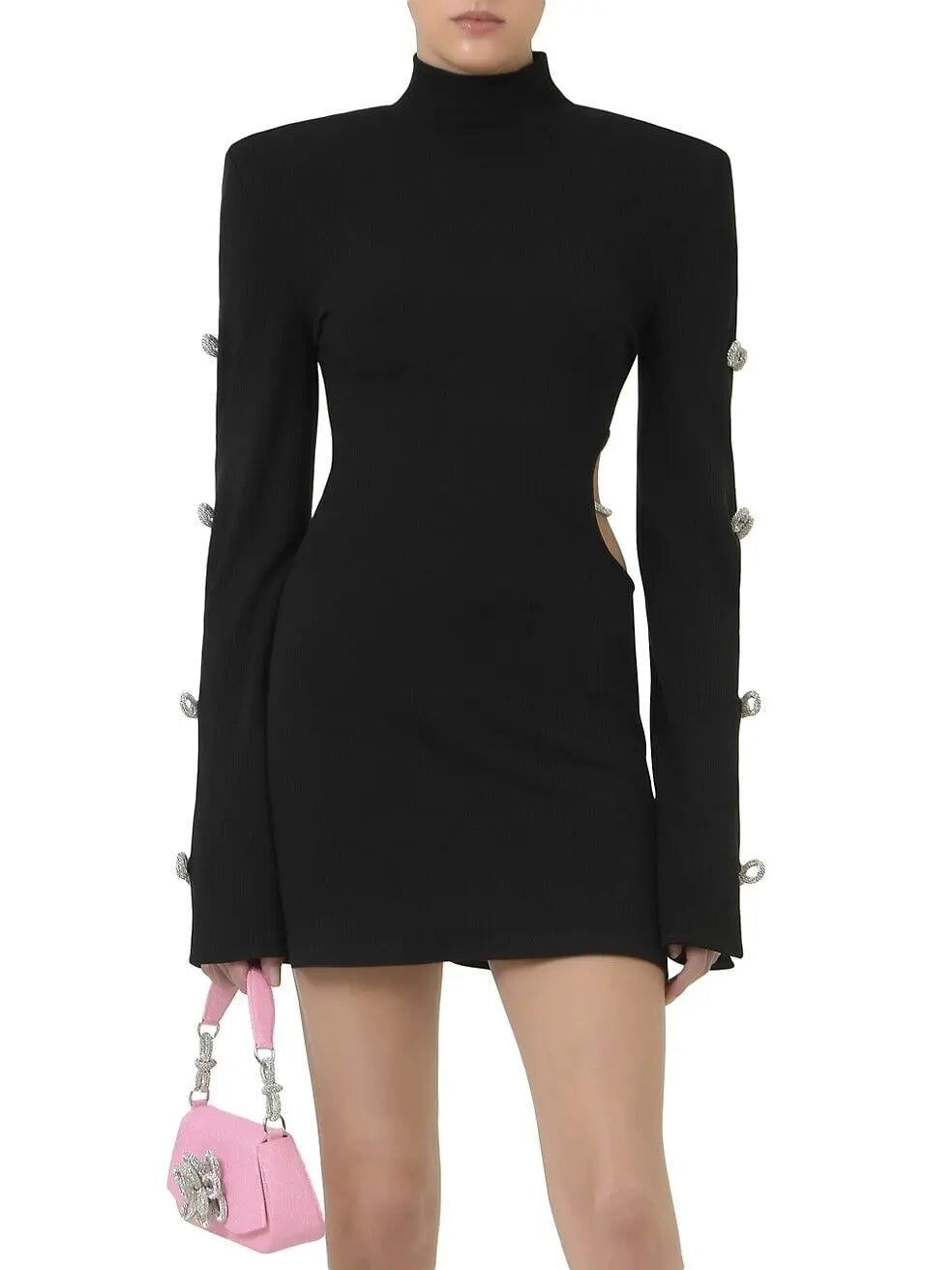 Backless Hip Wrap Mini Dress In Black