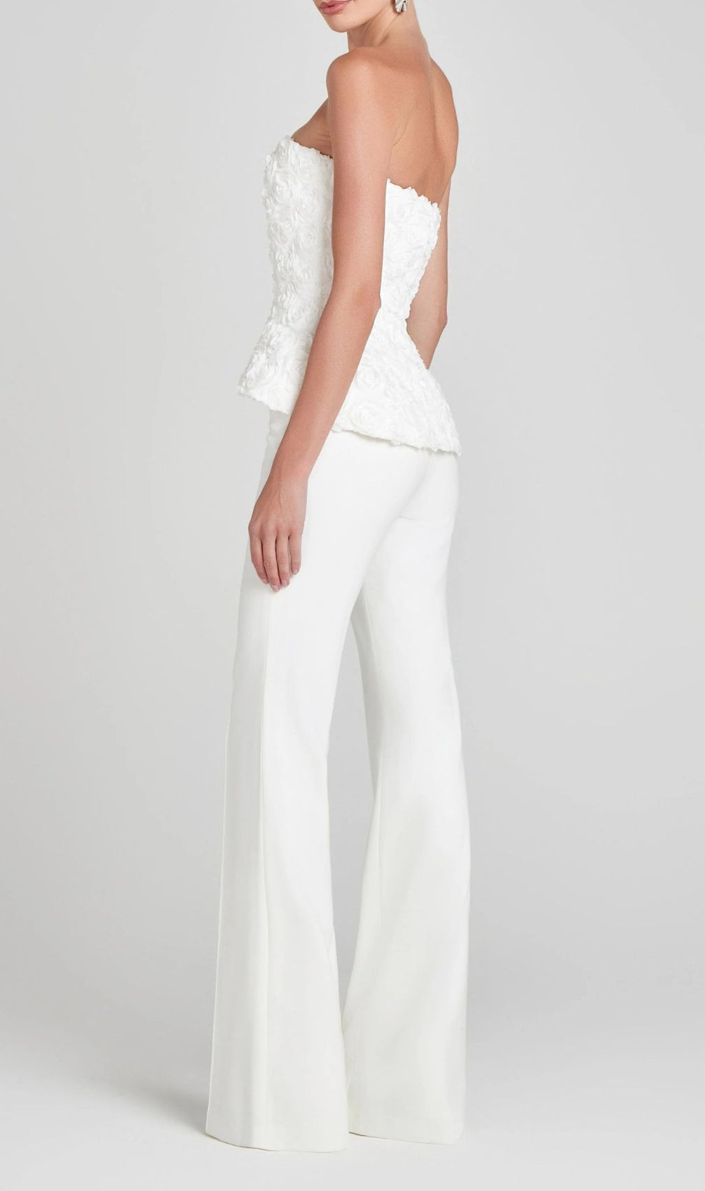 Jerusha White Floral Peplum Top & Tailored Wide-Leg Pants Set