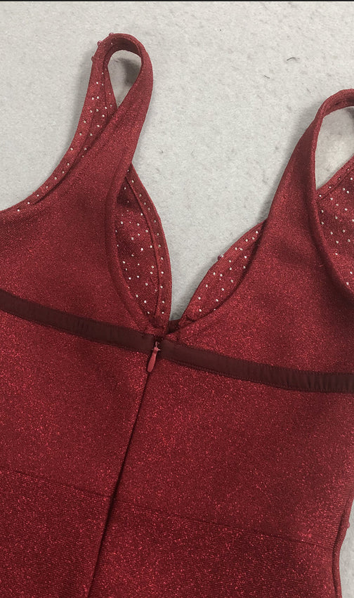 Jenaya Red Pearl Bandage Maxi Dress