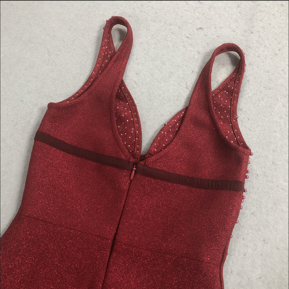 Jenaya Red Pearl Bandage Maxi Dress