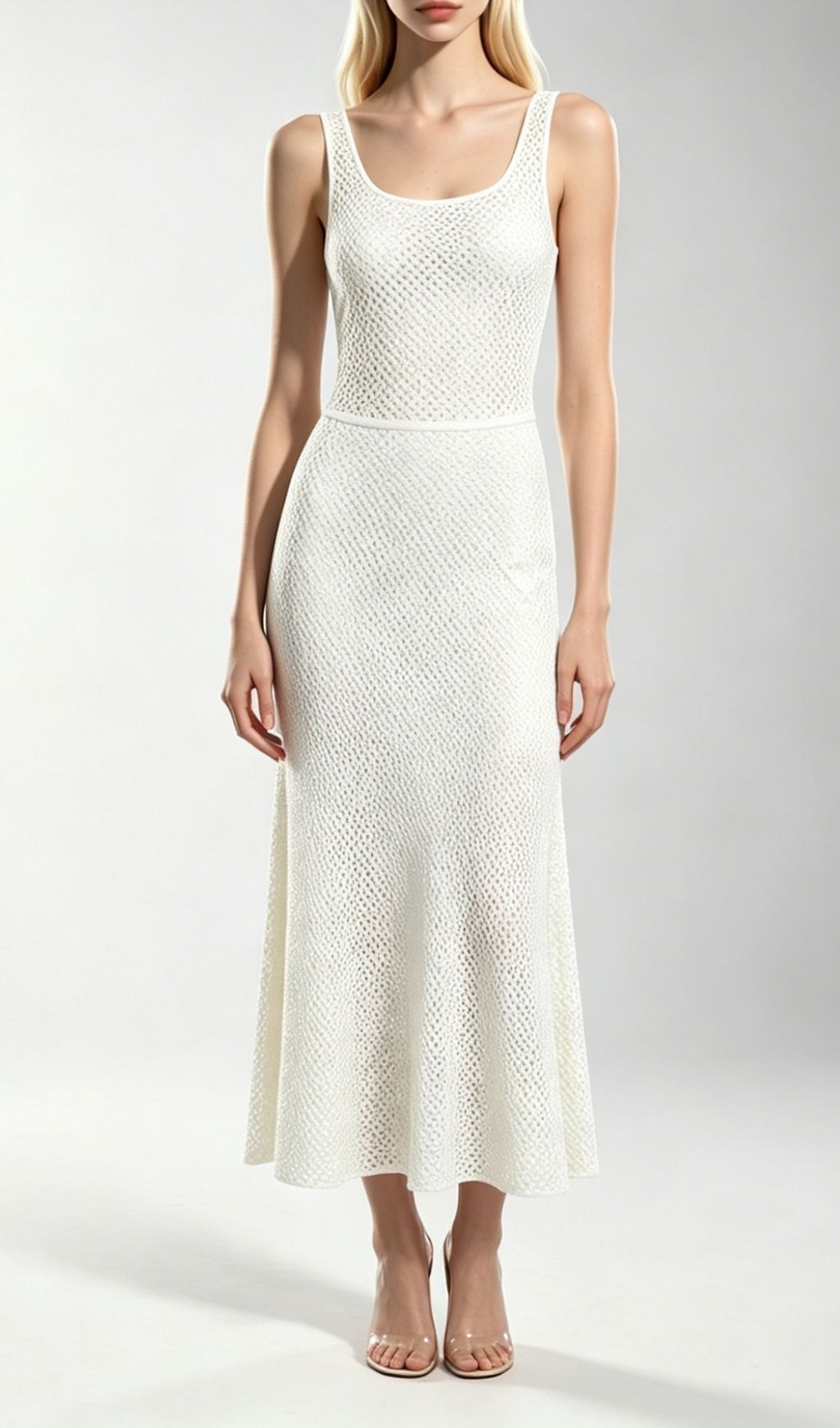 Kimbra White Sleeveless Sequin Knit Midi Dress