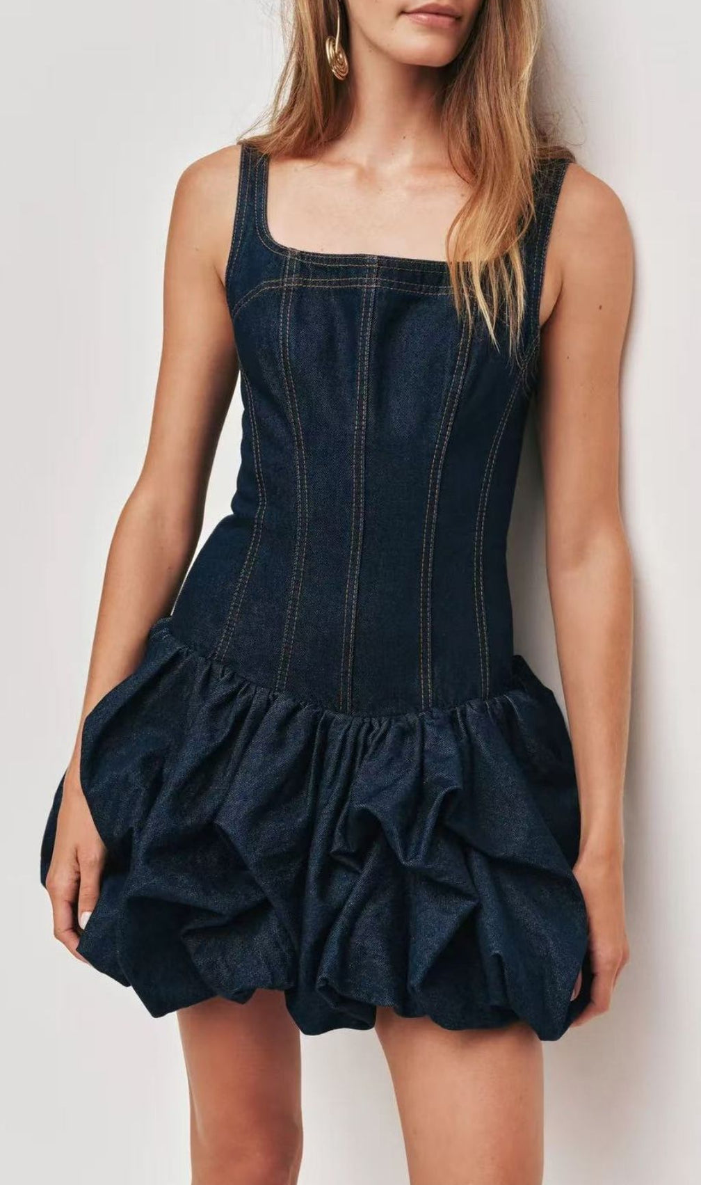 Kifle Chic Denim Mini Dress - Fitted Bodice & Playful Bubble Hem