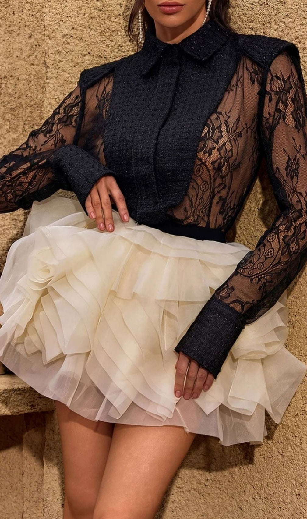 Chasya Black Lace Long Sleeve Shirt - Sheer Elegance & Sultry Style